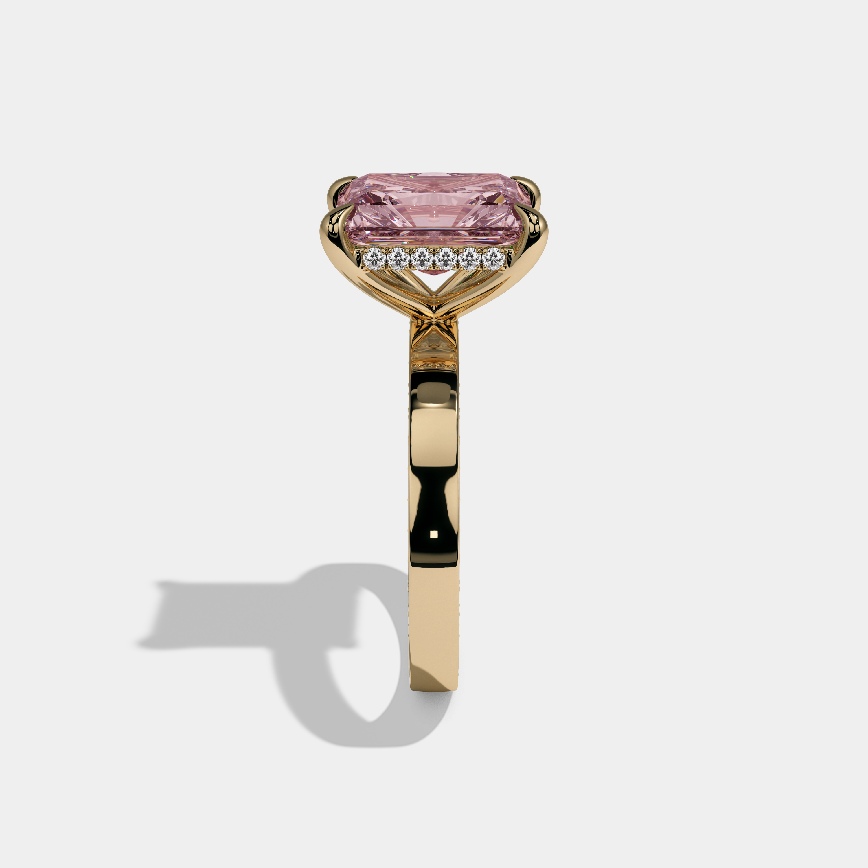 Charlotte Fancy Pink Radiant Cut Diamond Hidden Band Engagement Ring 6ct 18K Yellow Gold