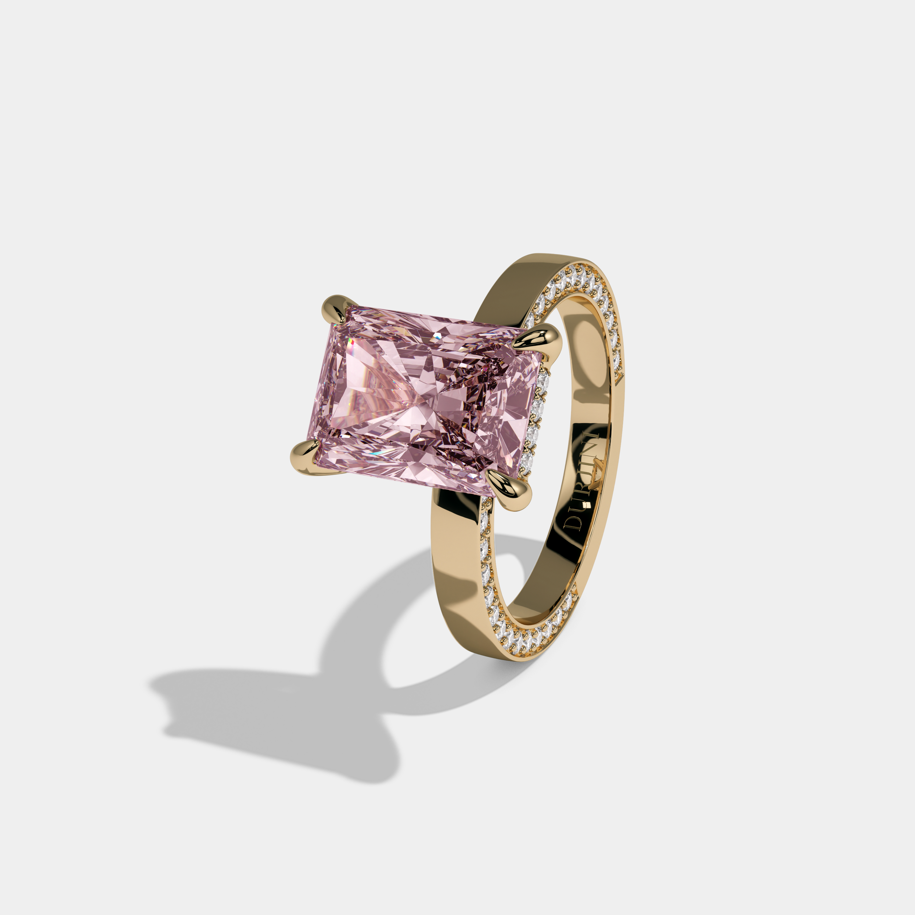 Charlotte Fancy Pink Radiant Cut Diamond Hidden Band Engagement Ring 6ct 18K Yellow Gold