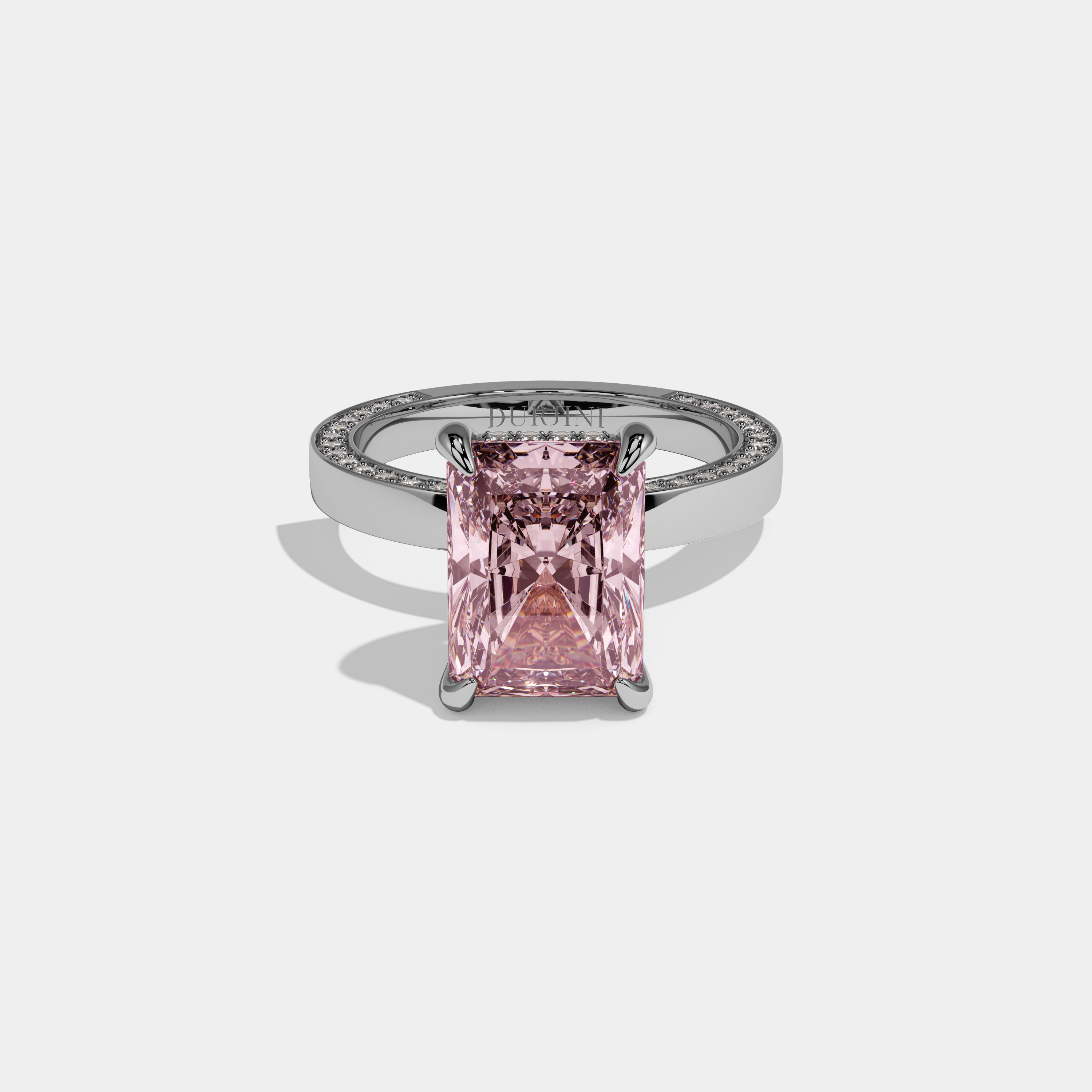 Victoria Fancy Pink Radiant Cut Diamond Hidden Band Engagement Ring 6ct 18K White Gold