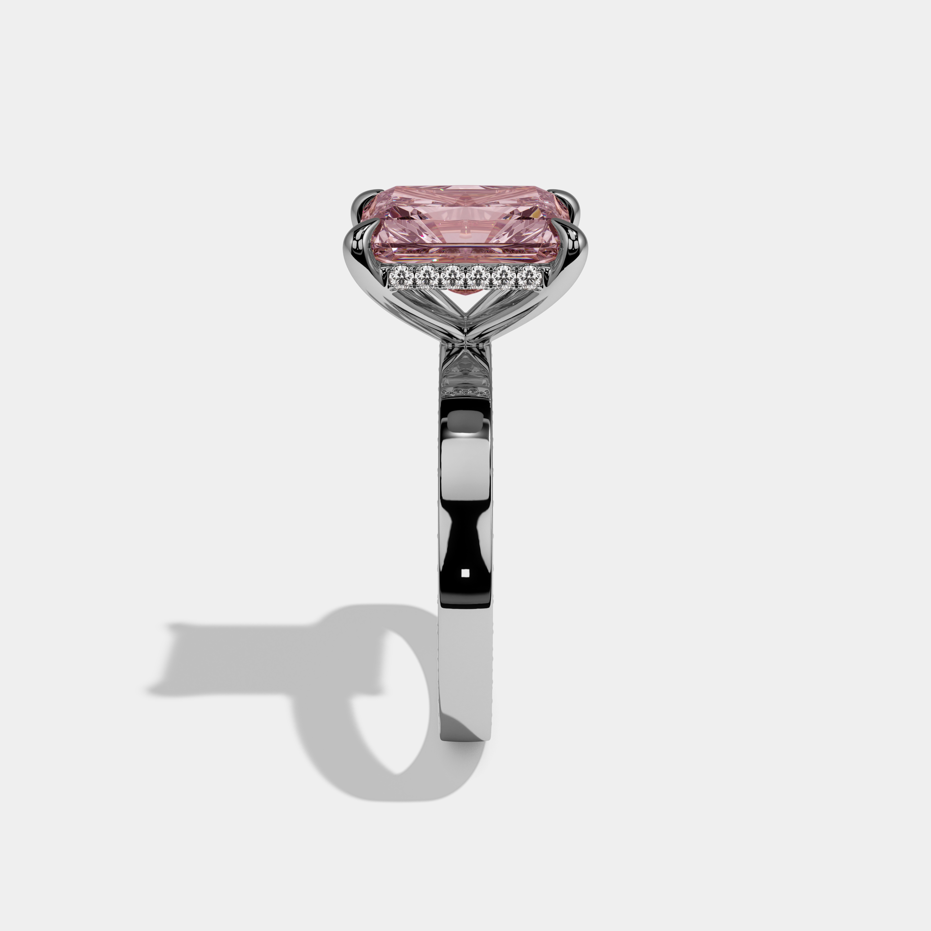 Victoria Fancy Pink Radiant Cut Diamond Hidden Band Engagement Ring 6ct 18K White Gold