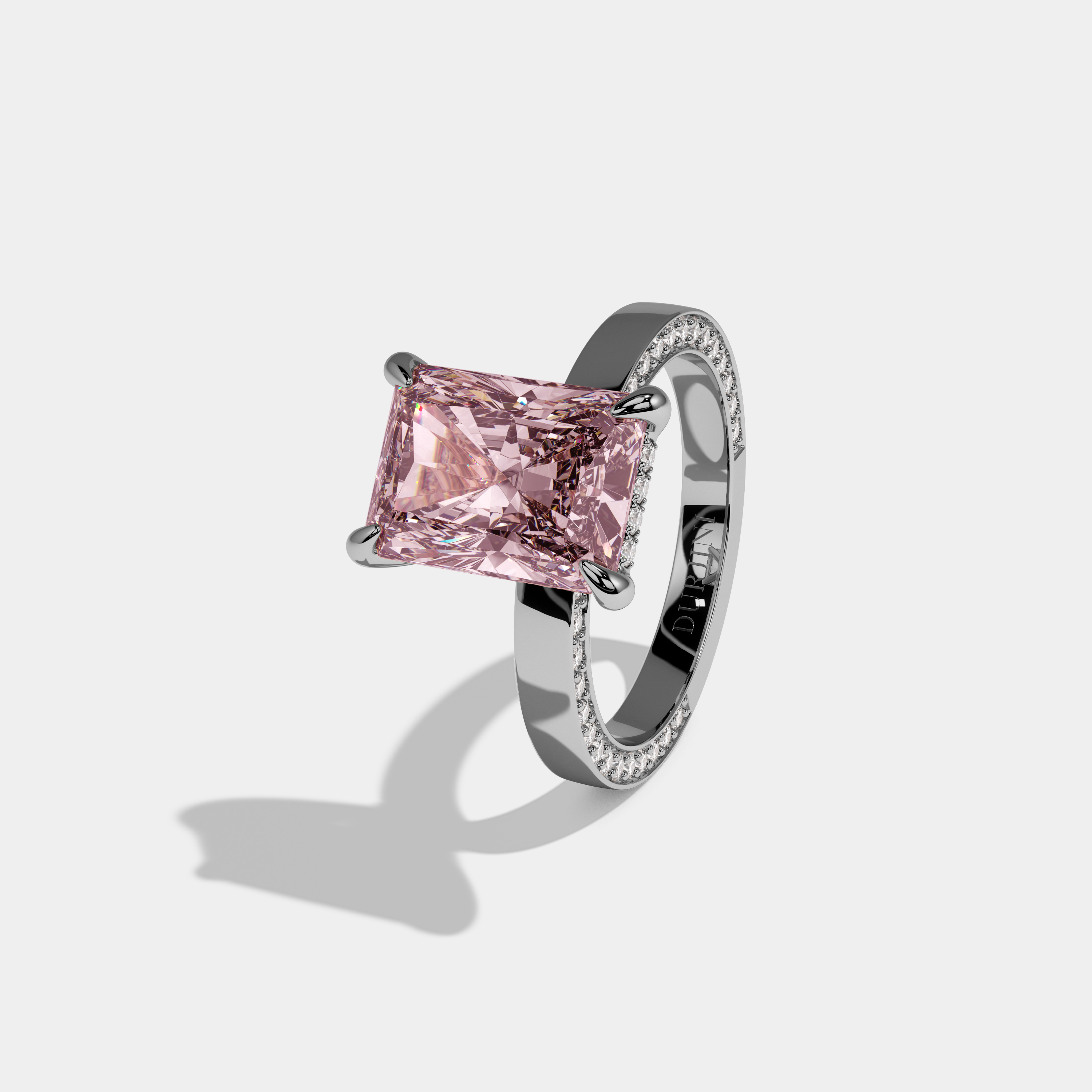 Victoria Fancy Pink Radiant Cut Diamond Hidden Band Engagement Ring 6ct 18K White Gold