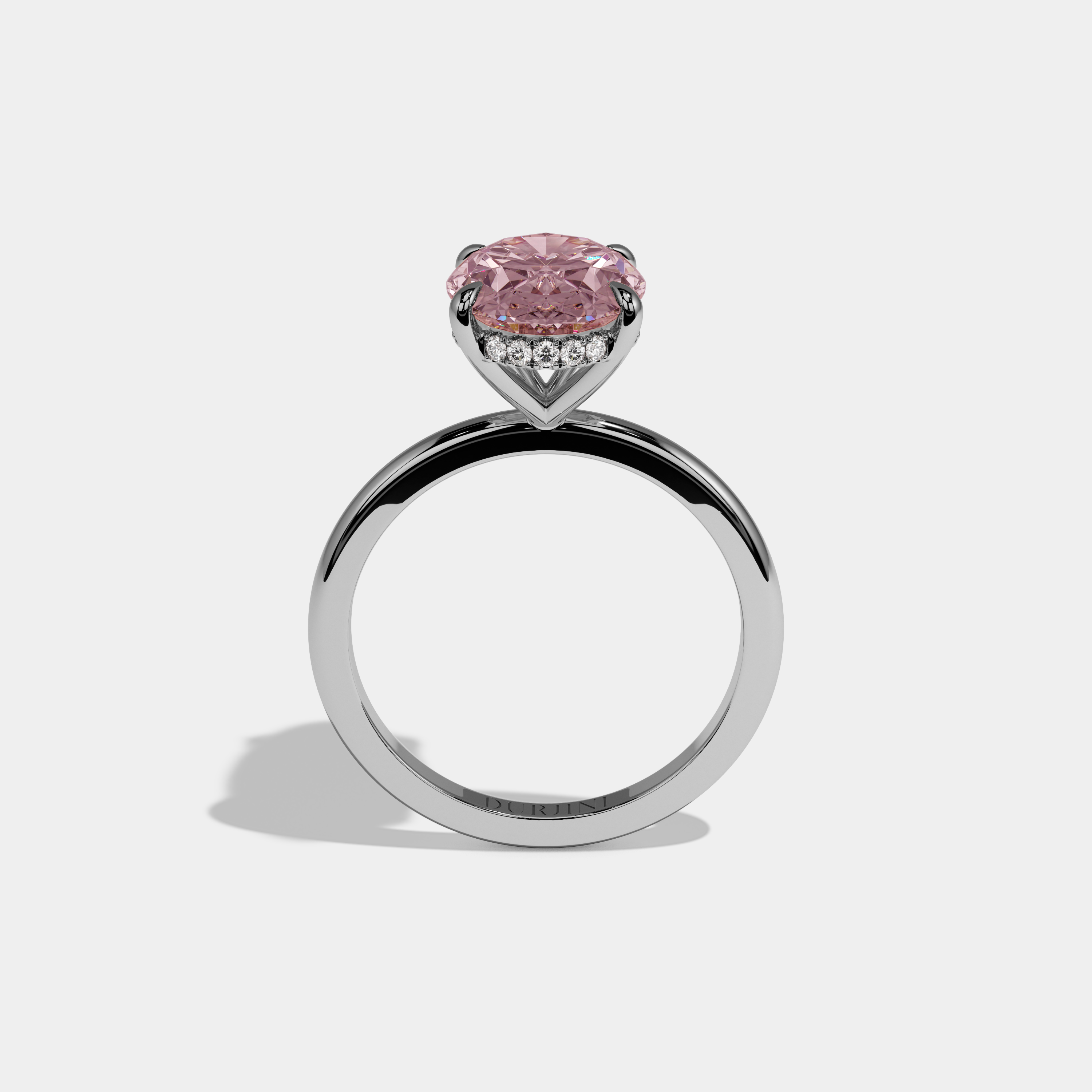 Beatrice Fancy Pink Oval Cut Diamond Plain Band Engagement Ring 6.5ct 18K White Gold