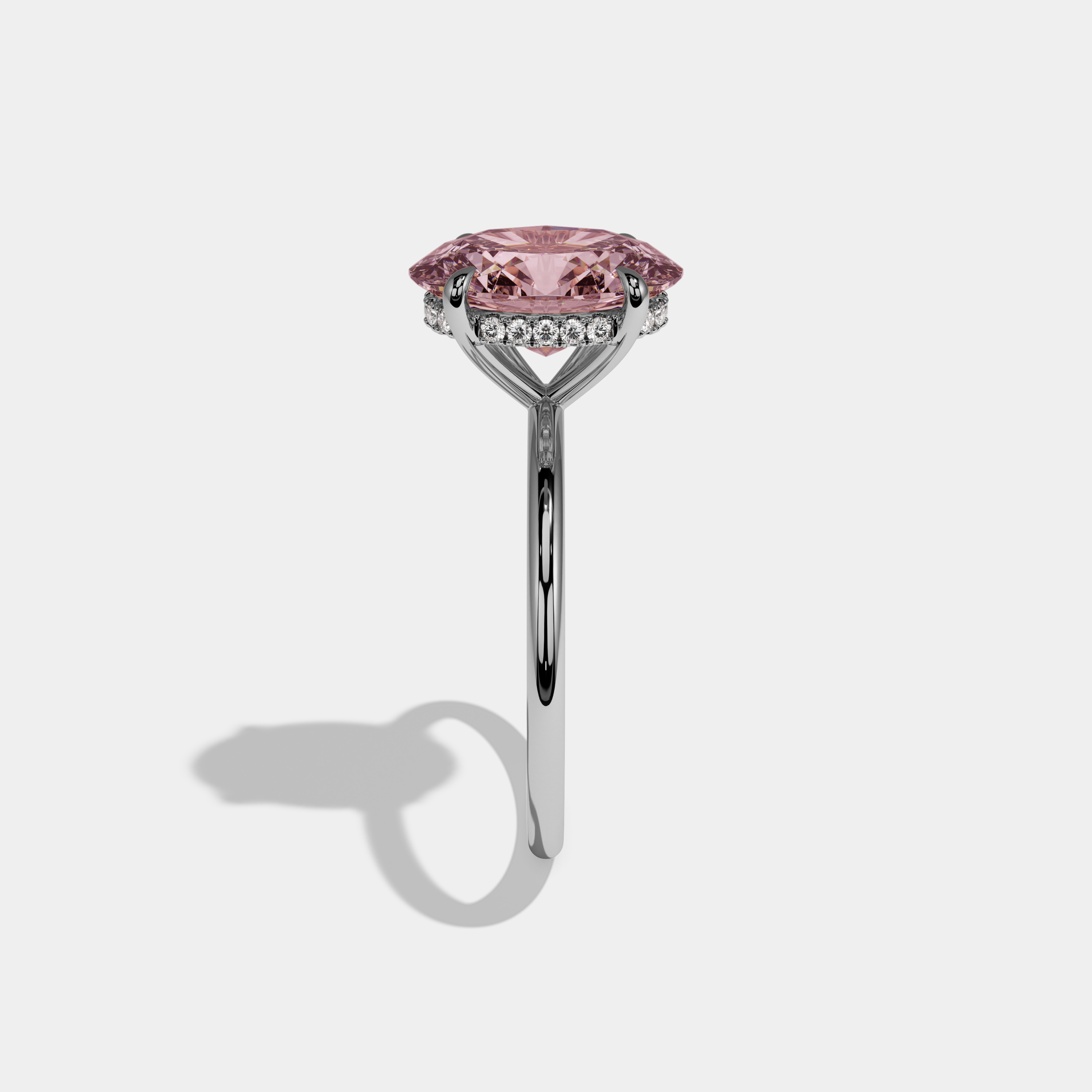 Beatrice Fancy Pink Oval Cut Diamond Plain Band Engagement Ring 6.5ct 18K White Gold