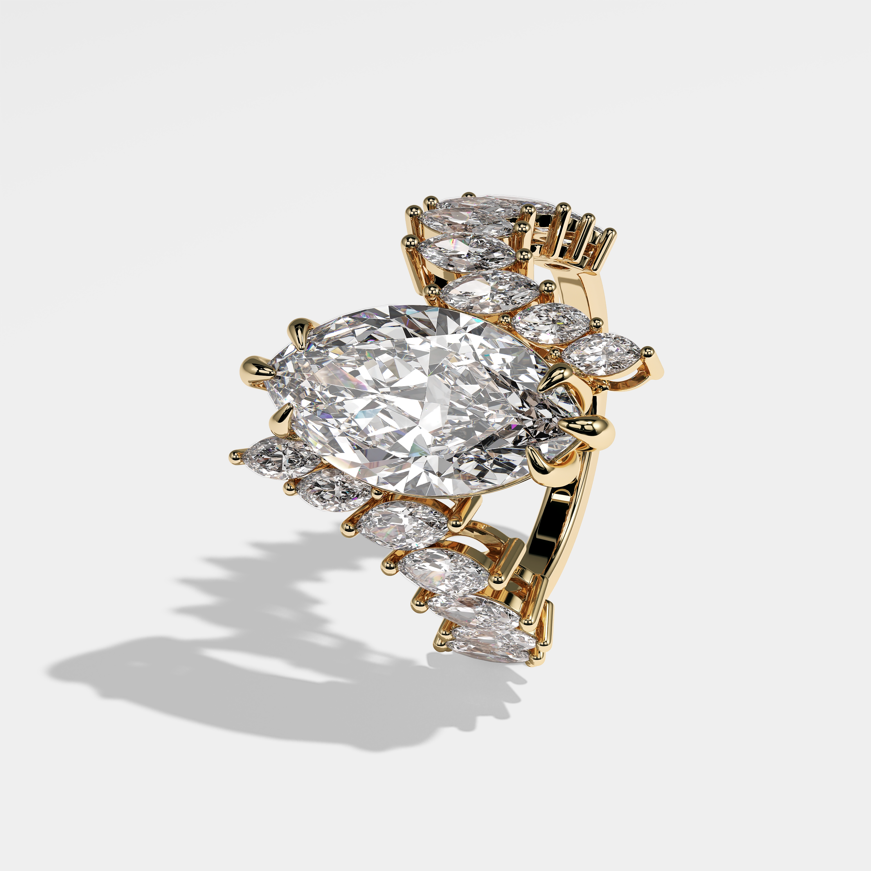 Melody Diamond Marquise Engagement Ring 18K Yellow Gold 12.00ct