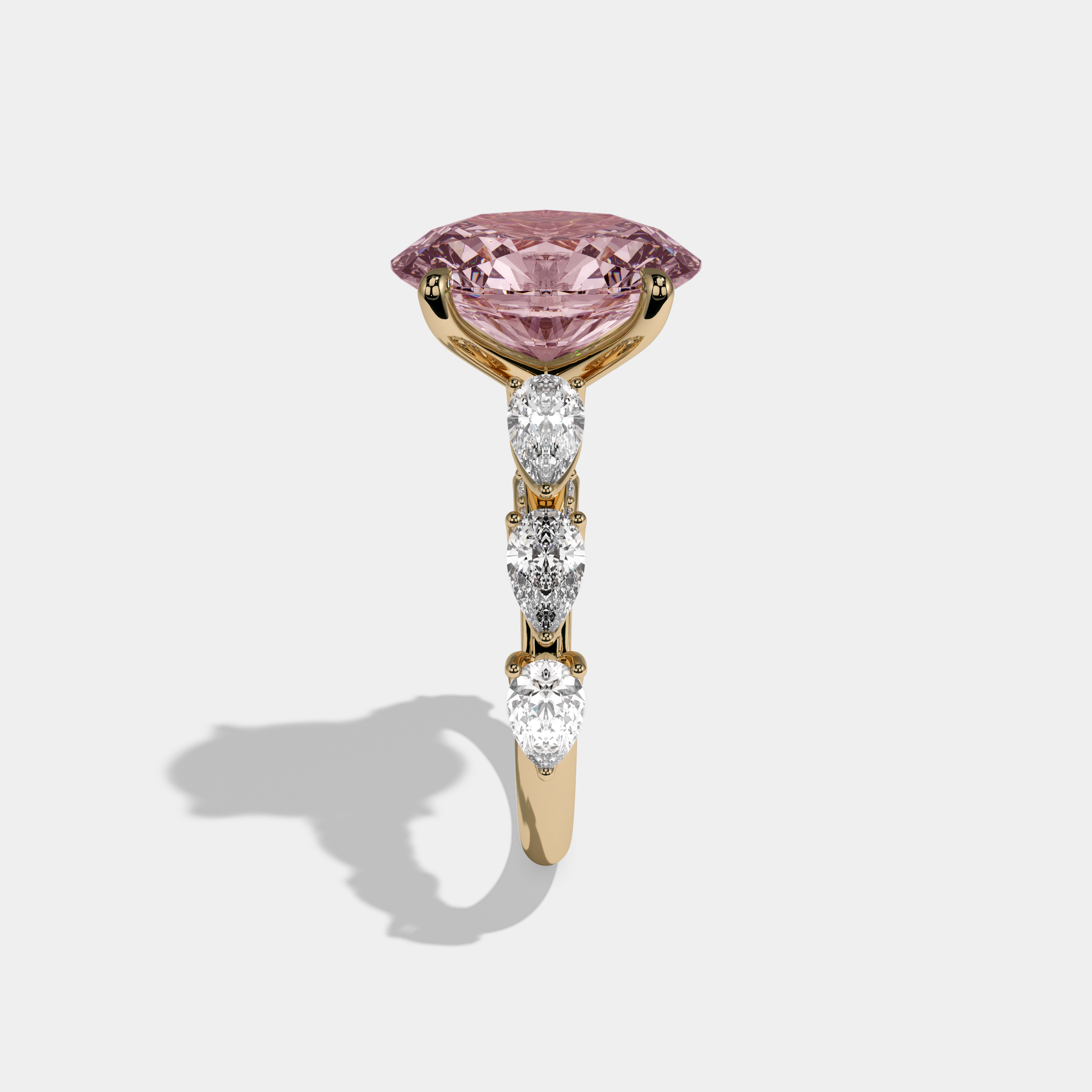 Charlotte Fancy Pink Oval Cut Diamond Band With Pear Cuts Engagement Ring 6ct 18K Yellow Gold