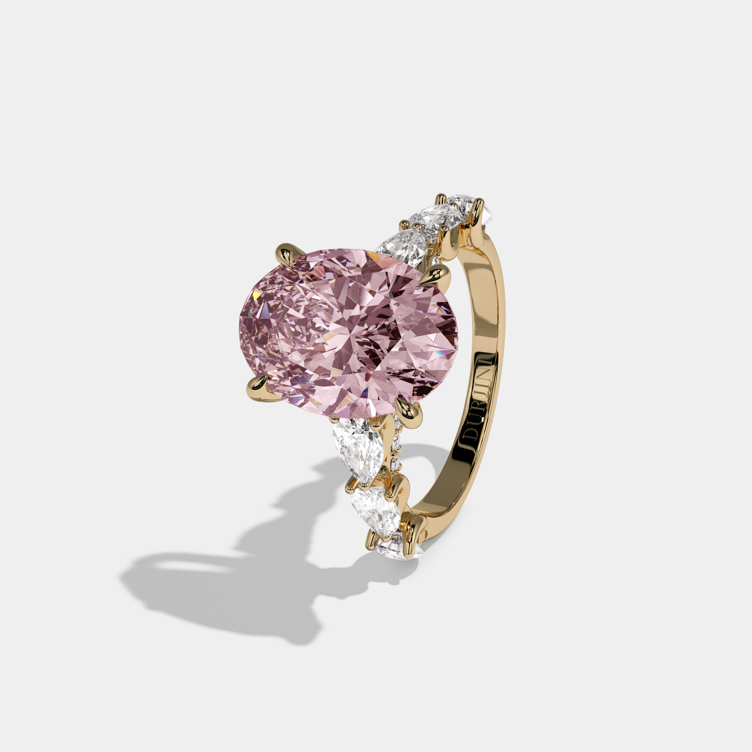 Charlotte Fancy Pink Oval Cut Diamond Band With Pear Cuts Engagement Ring 6ct 18K Yellow Gold