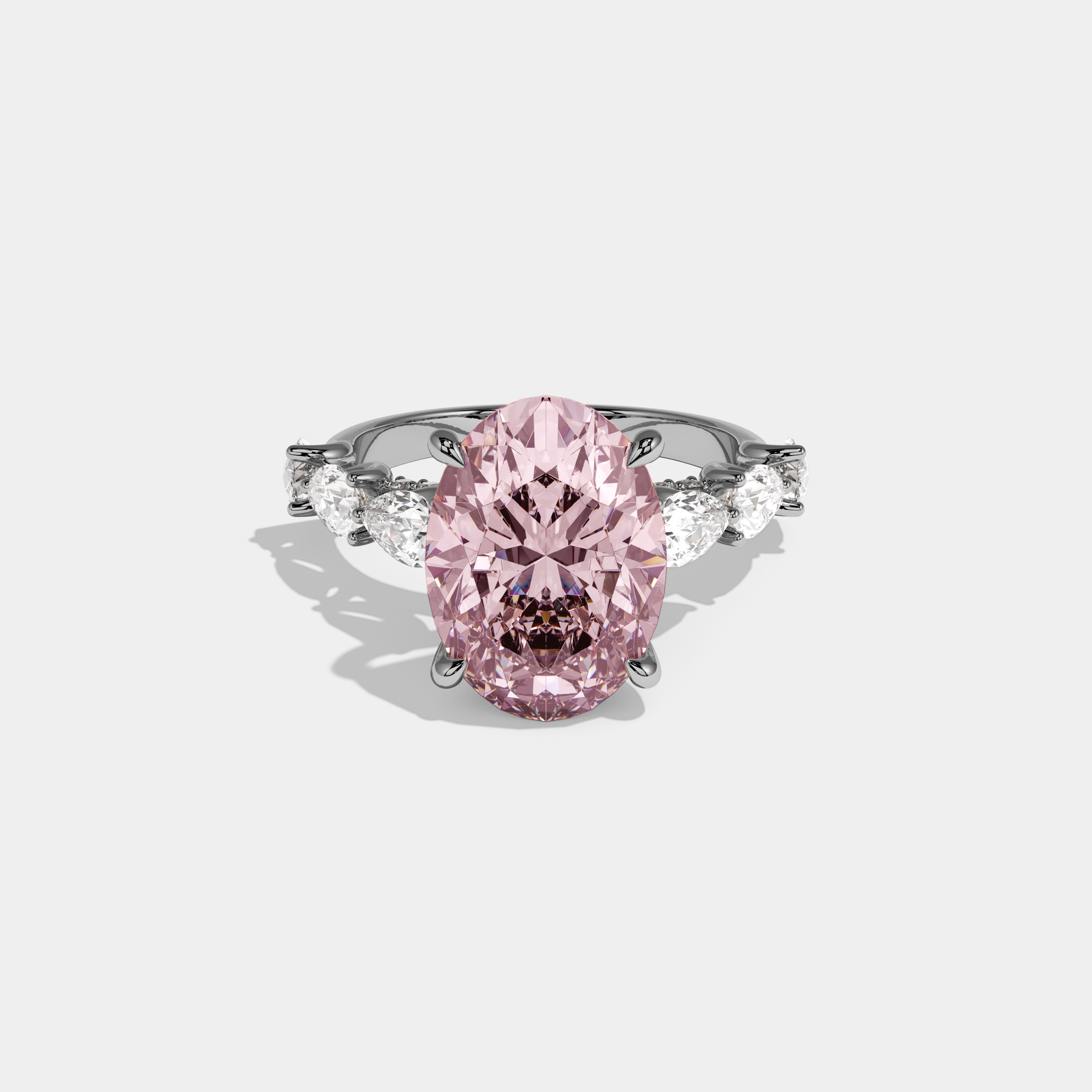 Victoria Fancy Pink Oval Cut Diamond Band With Pear Cuts Engagement Ring 6ct 18K White Gold