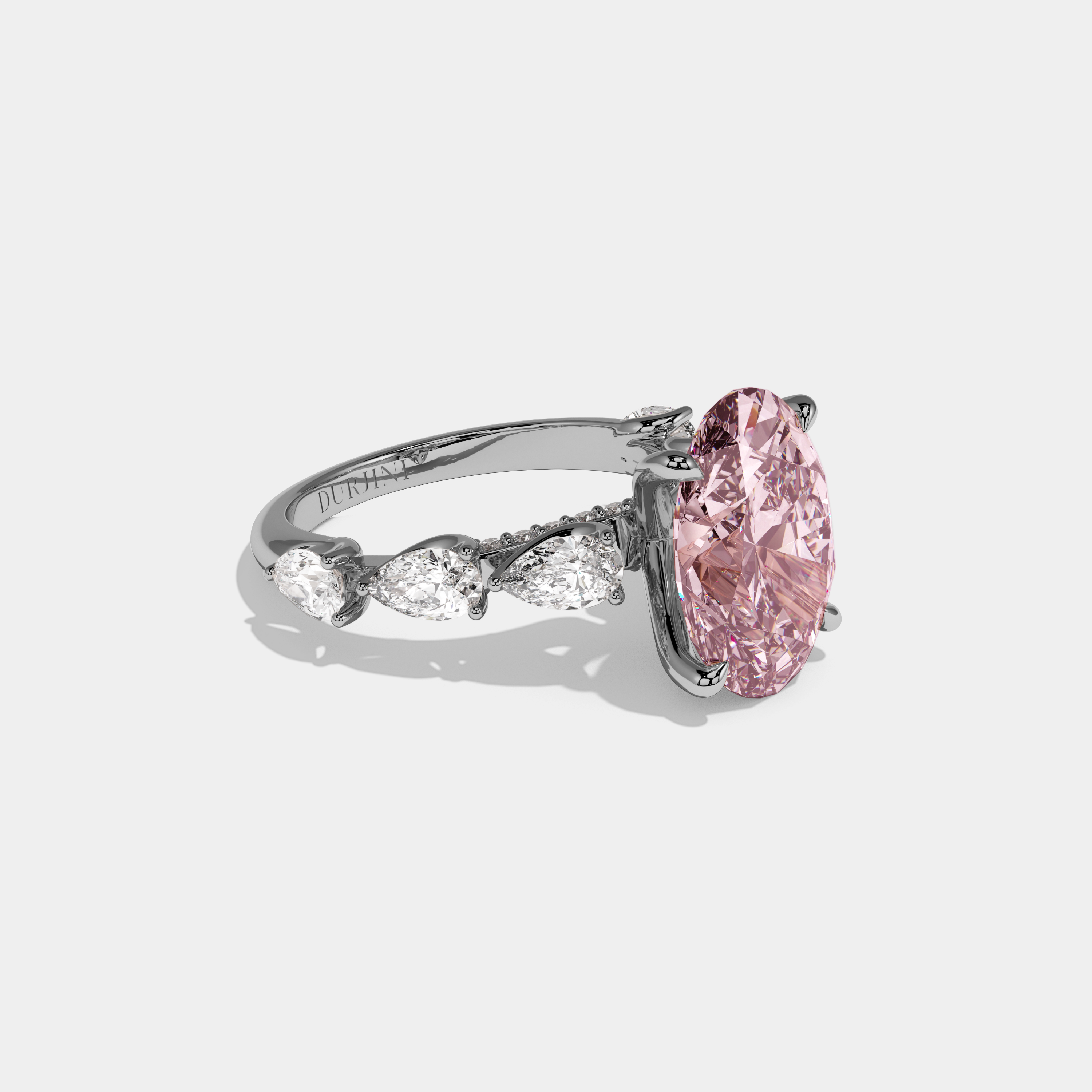 Victoria Fancy Pink Oval Cut Diamond Band With Pear Cuts Engagement Ring 6ct 18K White Gold