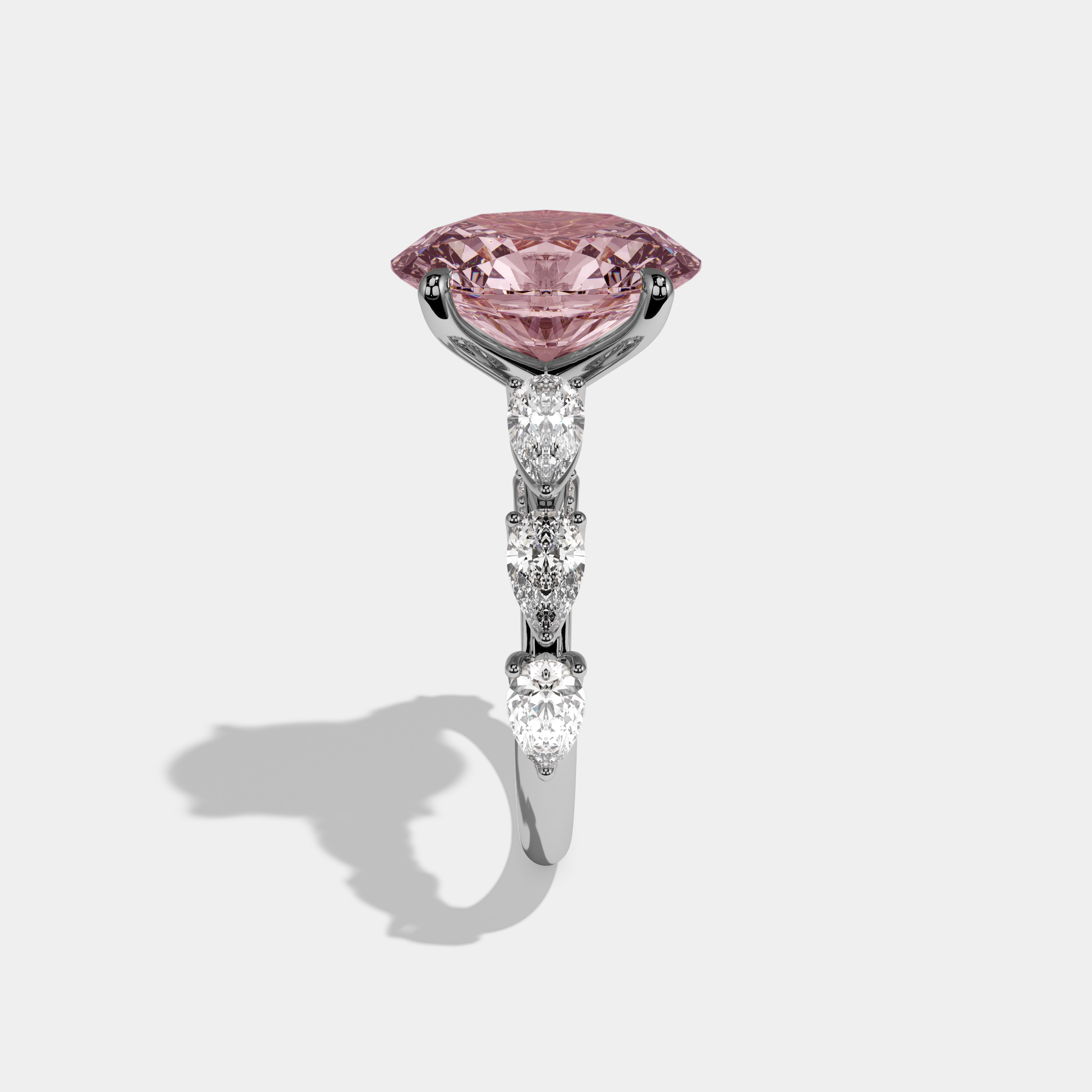 Victoria Fancy Pink Oval Cut Diamond Band With Pear Cuts Engagement Ring 6ct 18K White Gold