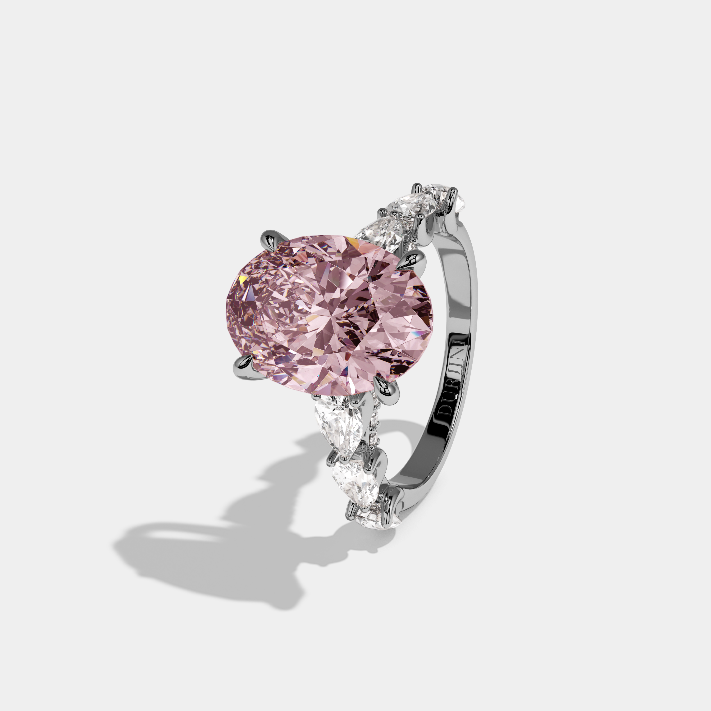 Victoria Fancy Pink Oval Cut Diamond Band With Pear Cuts Engagement Ring 6ct 18K White Gold
