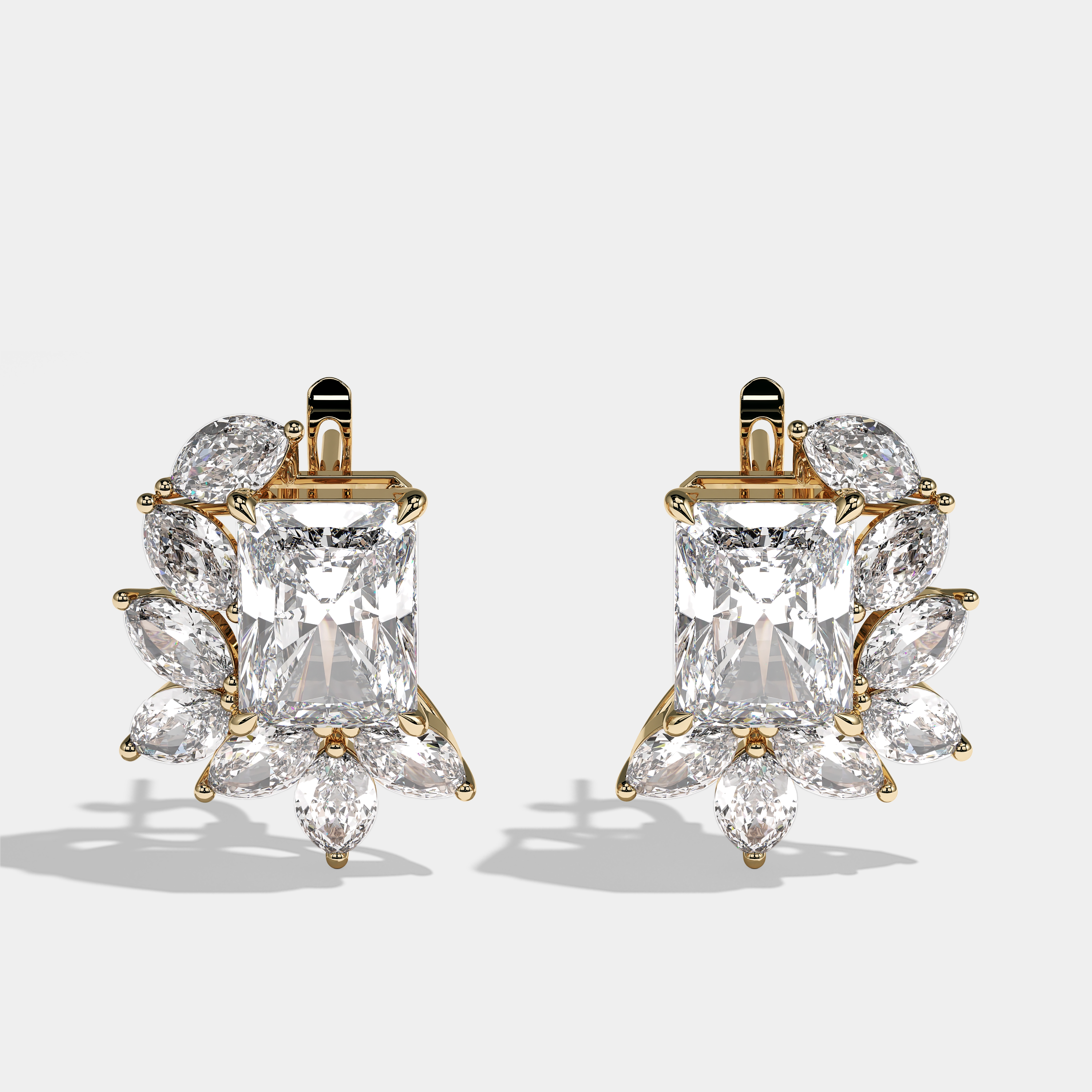 Yasmine Radiant Cut Diamond Earrings Yellow Gold 10.00ct