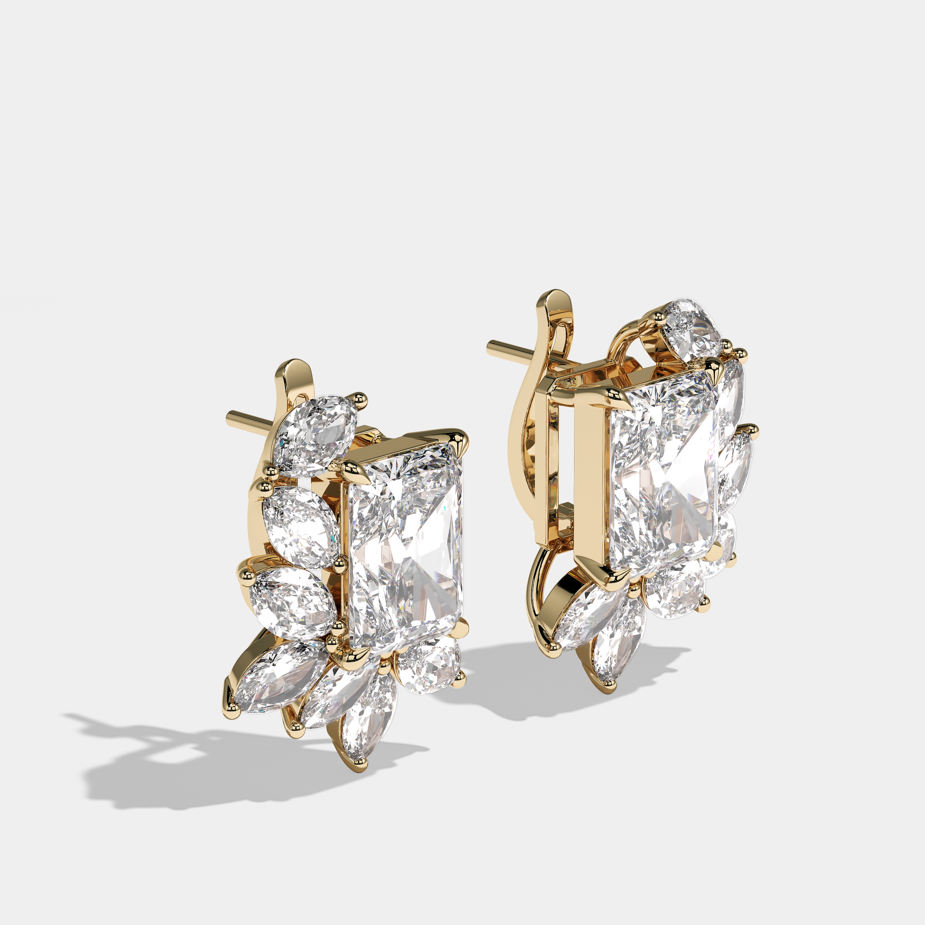 Yasmine Radiant Cut Diamond Earrings Yellow Gold 10.00ct