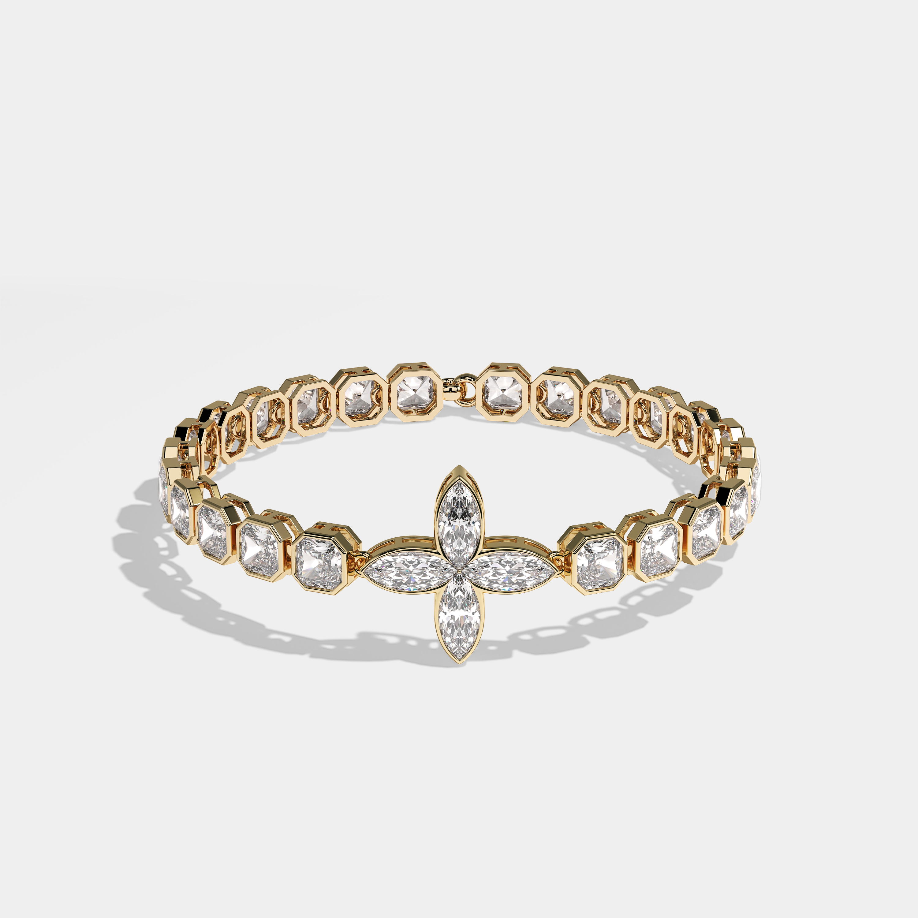 Yasmin Diamond Asscher Cut Tennis Bracelet 5MM 18K Yellow Gold 10.00ct