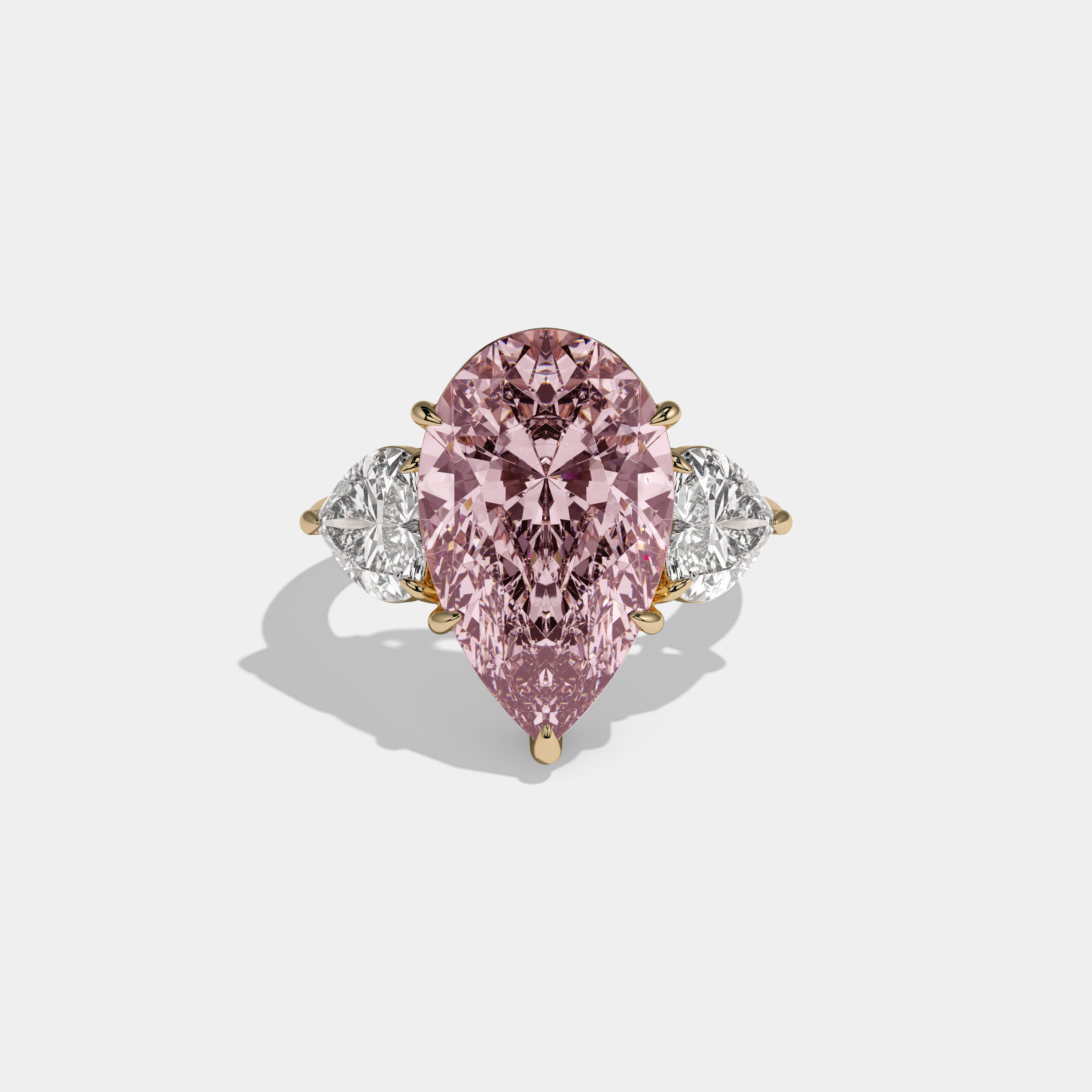 Charlotte Fancy Pink Pear Cut Diamond Plain Band With Heart Cut Sides Engagement Ring 6ct 18K Yellow Gold