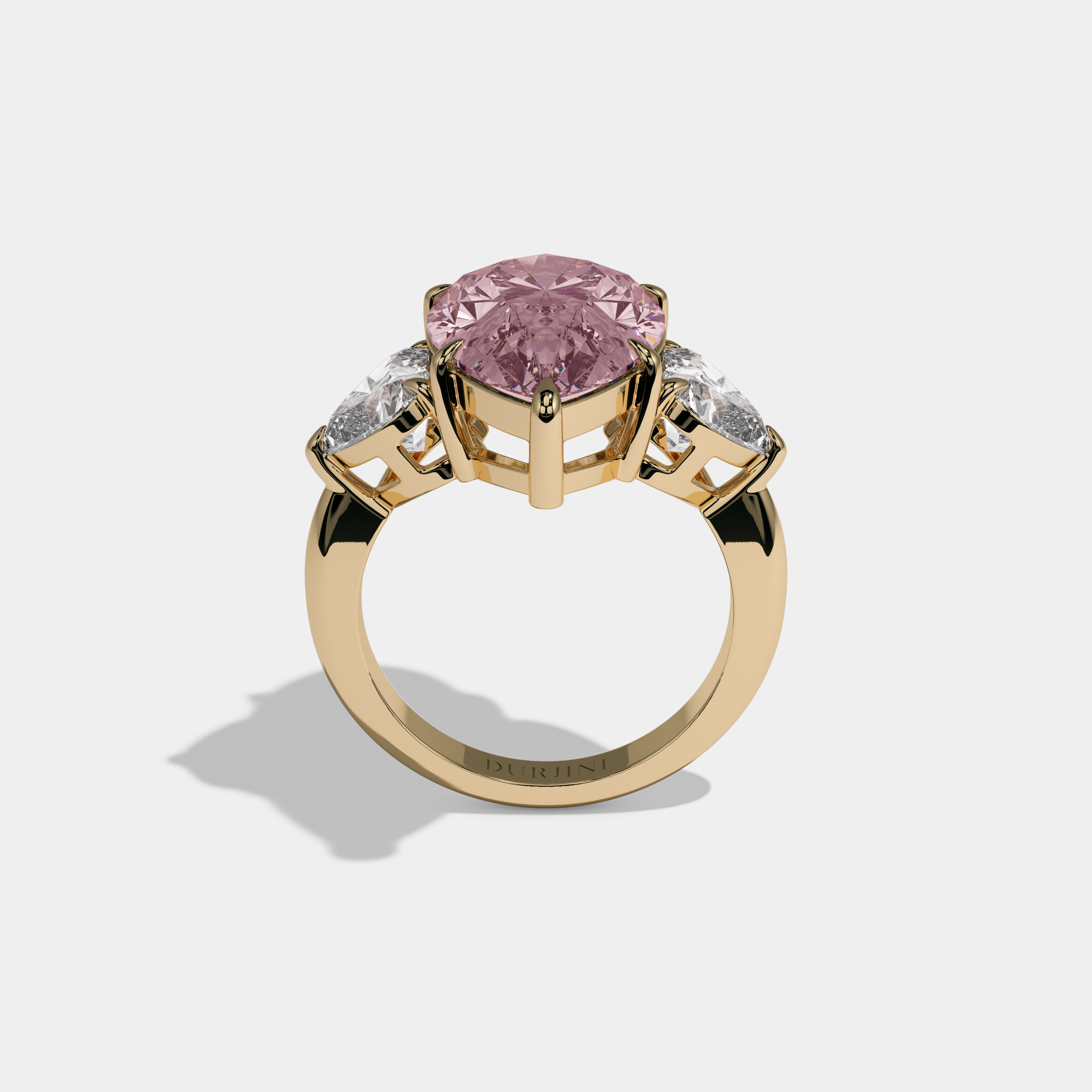 Charlotte Fancy Pink Pear Cut Diamond Plain Band With Heart Cut Sides Engagement Ring 6ct 18K Yellow Gold