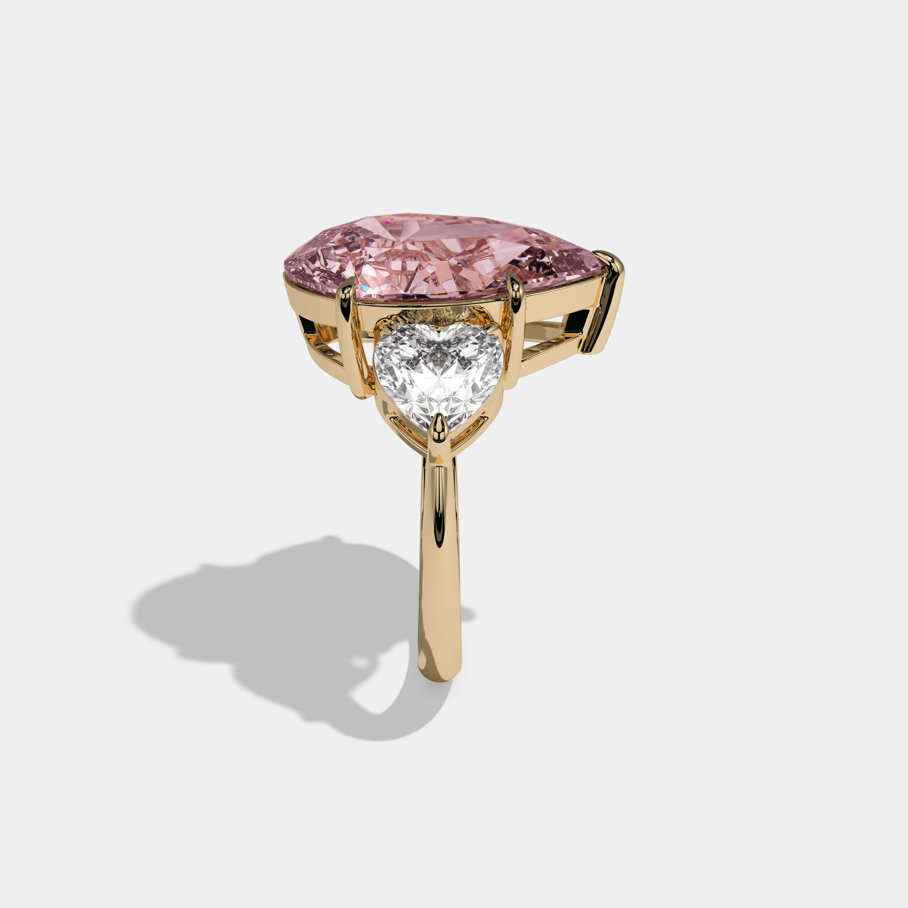Charlotte Fancy Pink Pear Cut Diamond Plain Band With Heart Cut Sides Engagement Ring 6ct 18K Yellow Gold