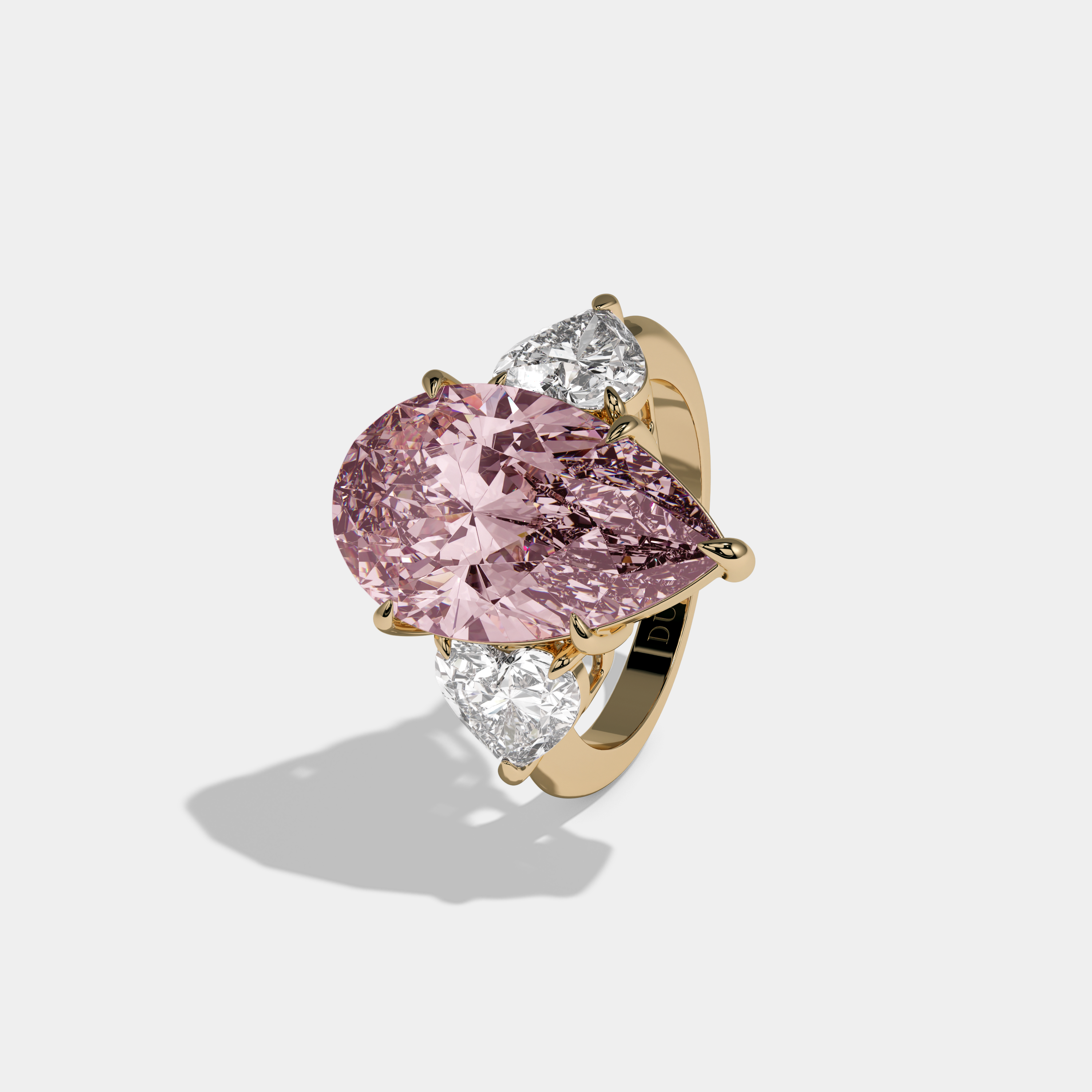 Charlotte Fancy Pink Pear Cut Diamond Plain Band With Heart Cut Sides Engagement Ring 6ct 18K Yellow Gold
