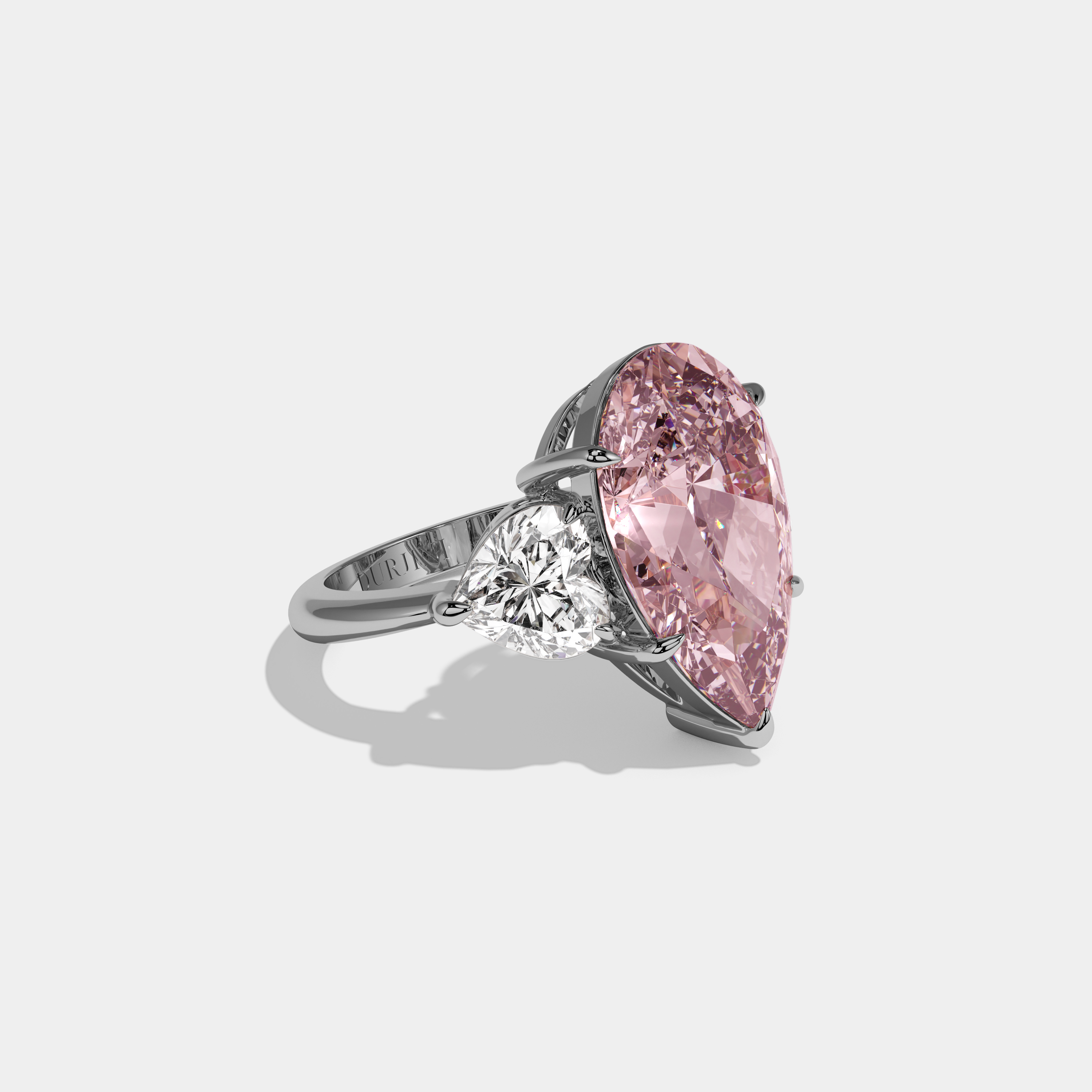 Victoria Fancy Pink Pear Cut Diamond Plain Band With Heart Cut Sides Engagement Ring 6ct 18K White Gold