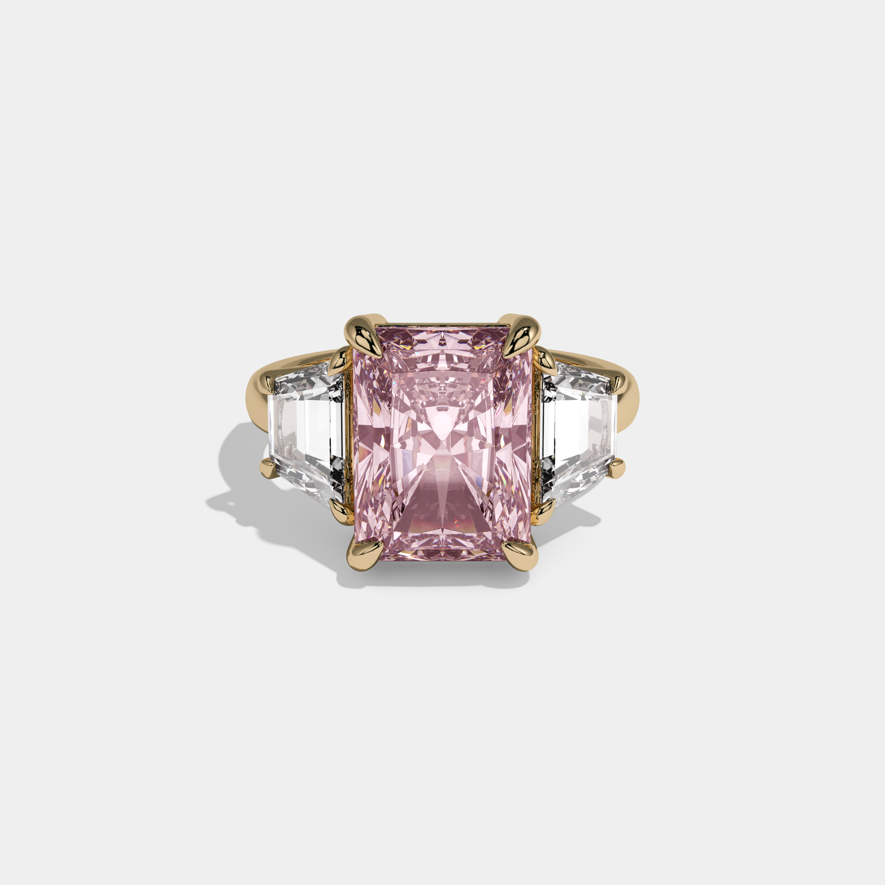 Anne Fancy Pink Radiant Cut Diamond Plain Band With Step Cut Sides Engagement Ring 8ct 18K Yellow Gold
