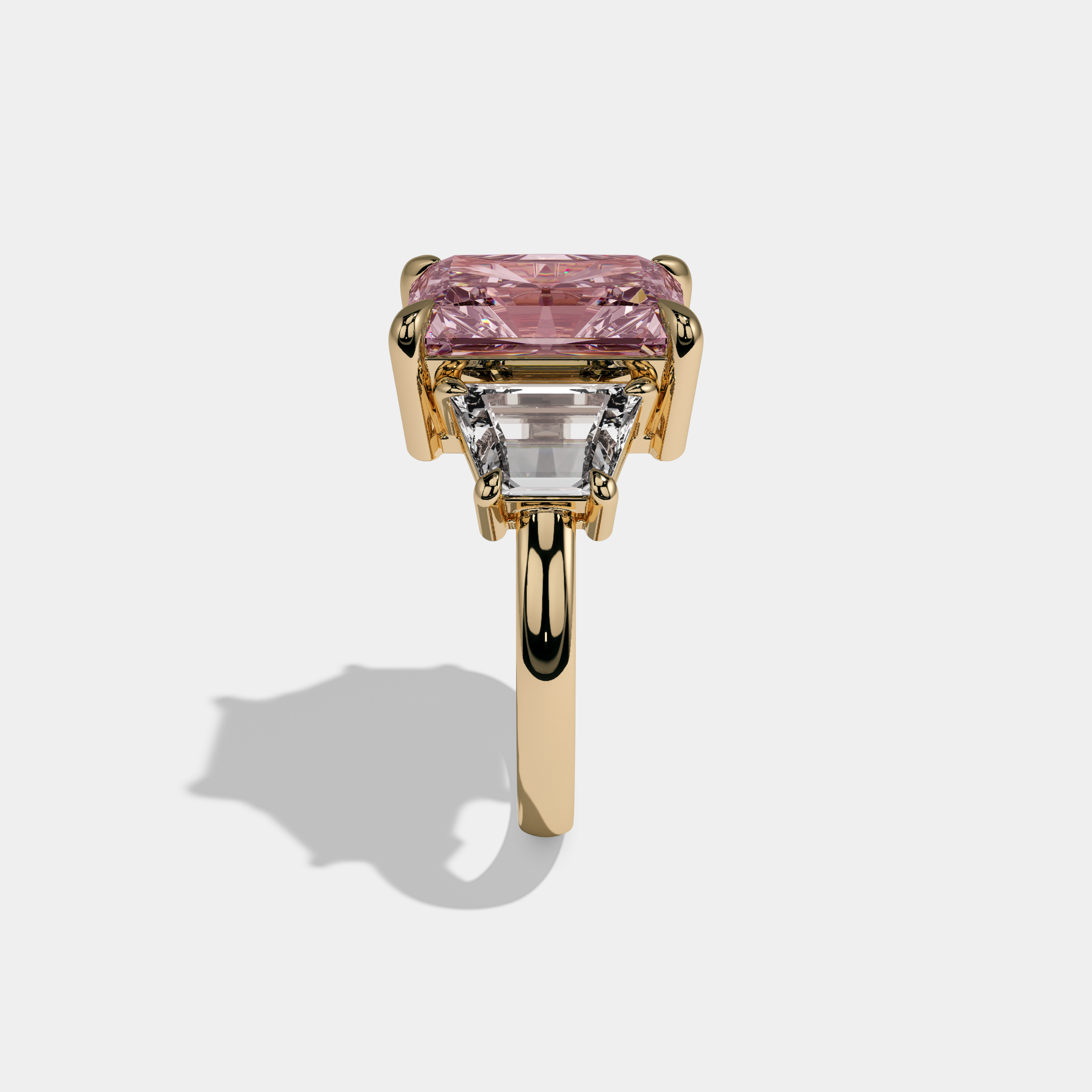 Anne Fancy Pink Radiant Cut Diamond Plain Band With Step Cut Sides Engagement Ring 8ct 18K Yellow Gold