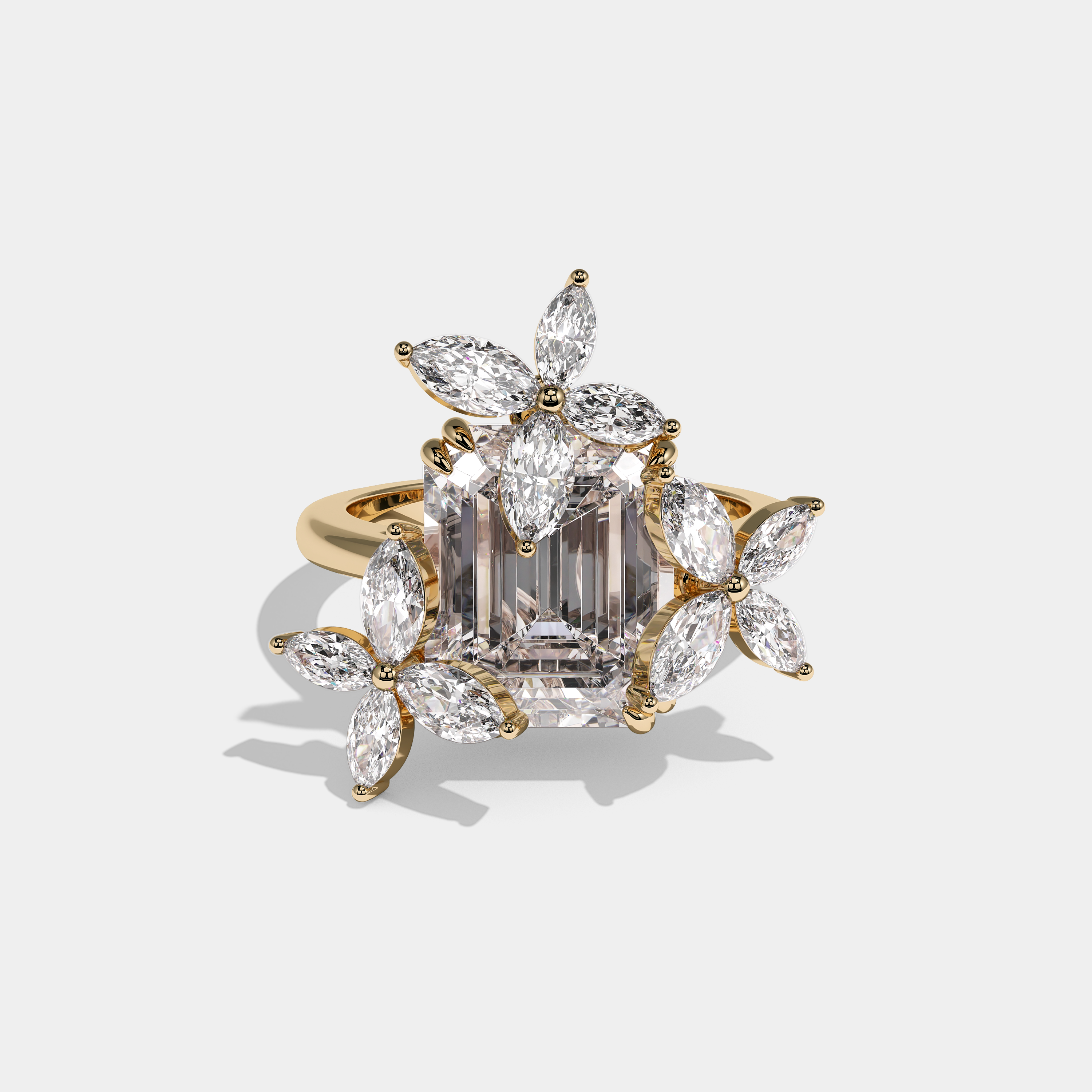 Valmont Royale Diamond Emerald Halo Engagement Ring 18K Yellow Gold 11.00ct