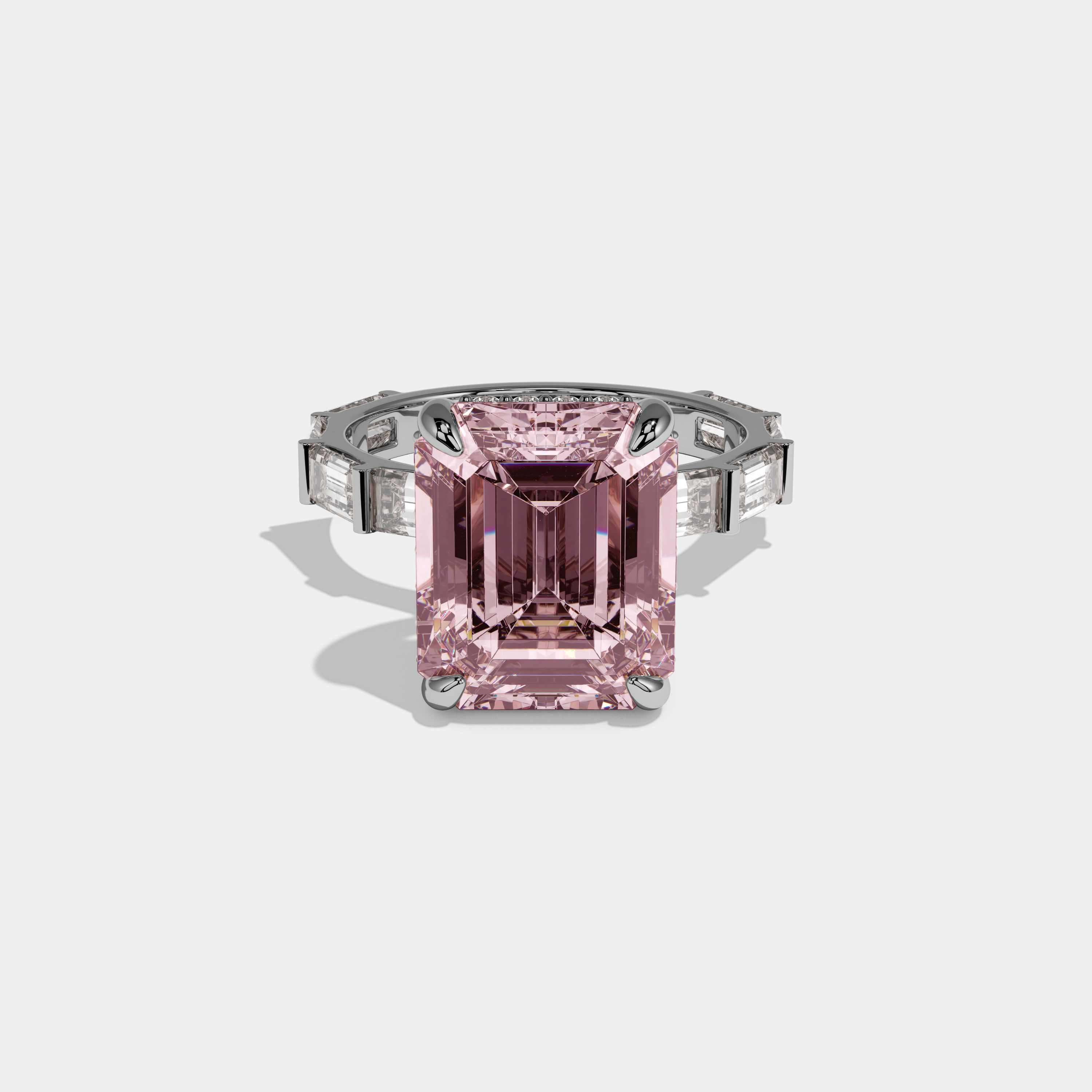Victoria Fancy Pink Emerald Cut Diamond Emerald Band Engagement Ring 7ct 18K White Gold