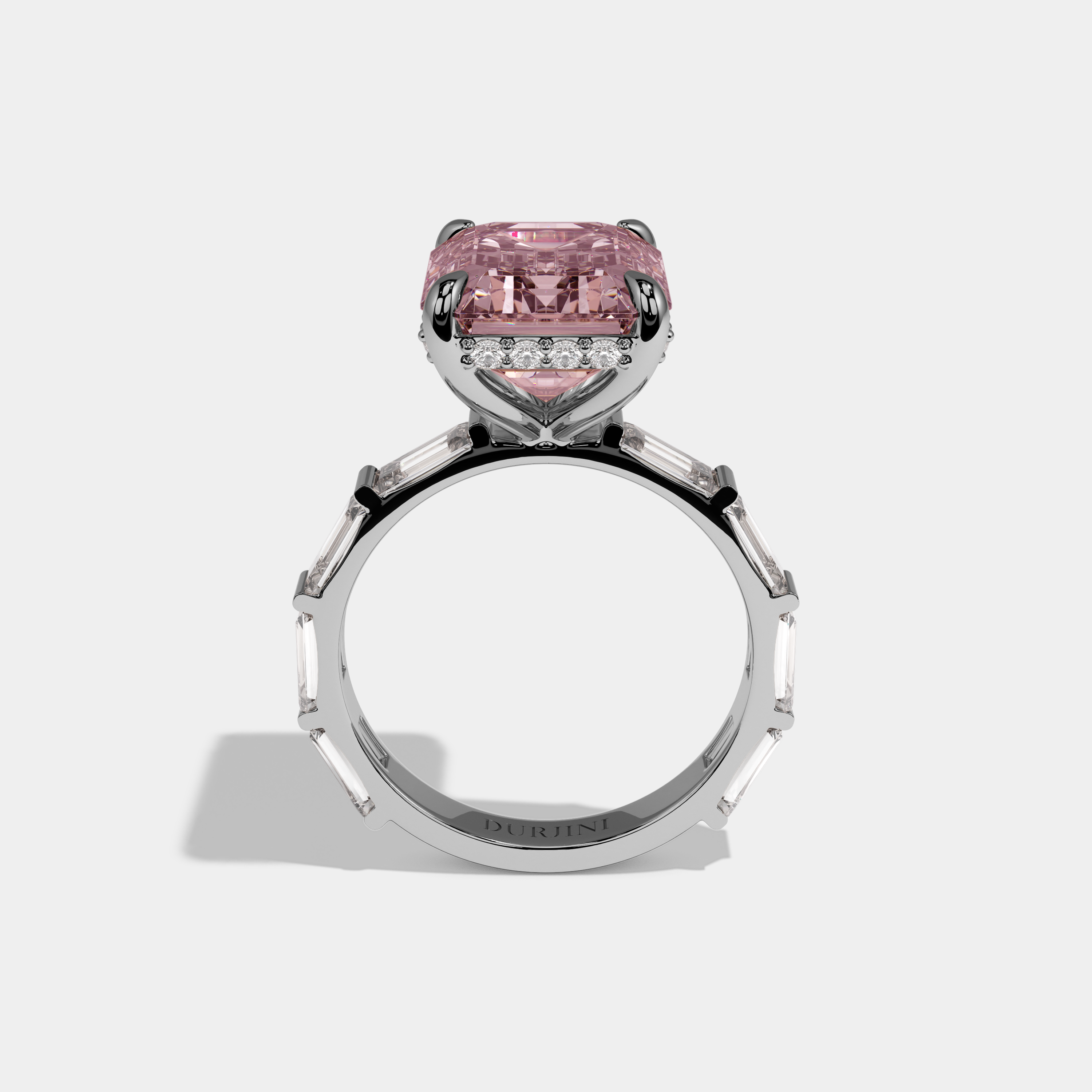 Victoria Fancy Pink Emerald Cut Diamond Emerald Band Engagement Ring 7ct 18K White Gold