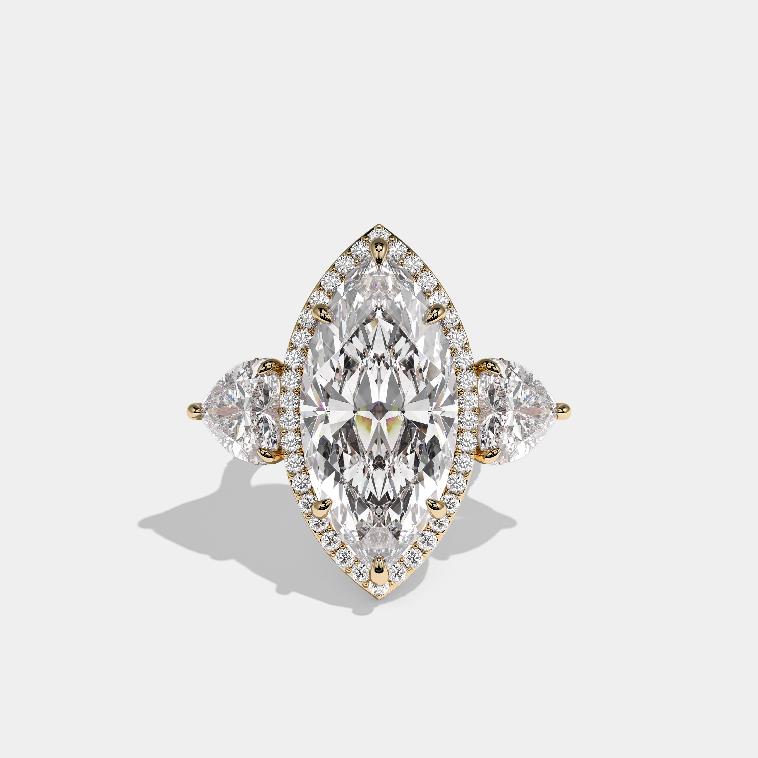 Beatrice d’Or Diamond Marquise Halo Engagement Ring 18K Yellow Gold 15.00ct