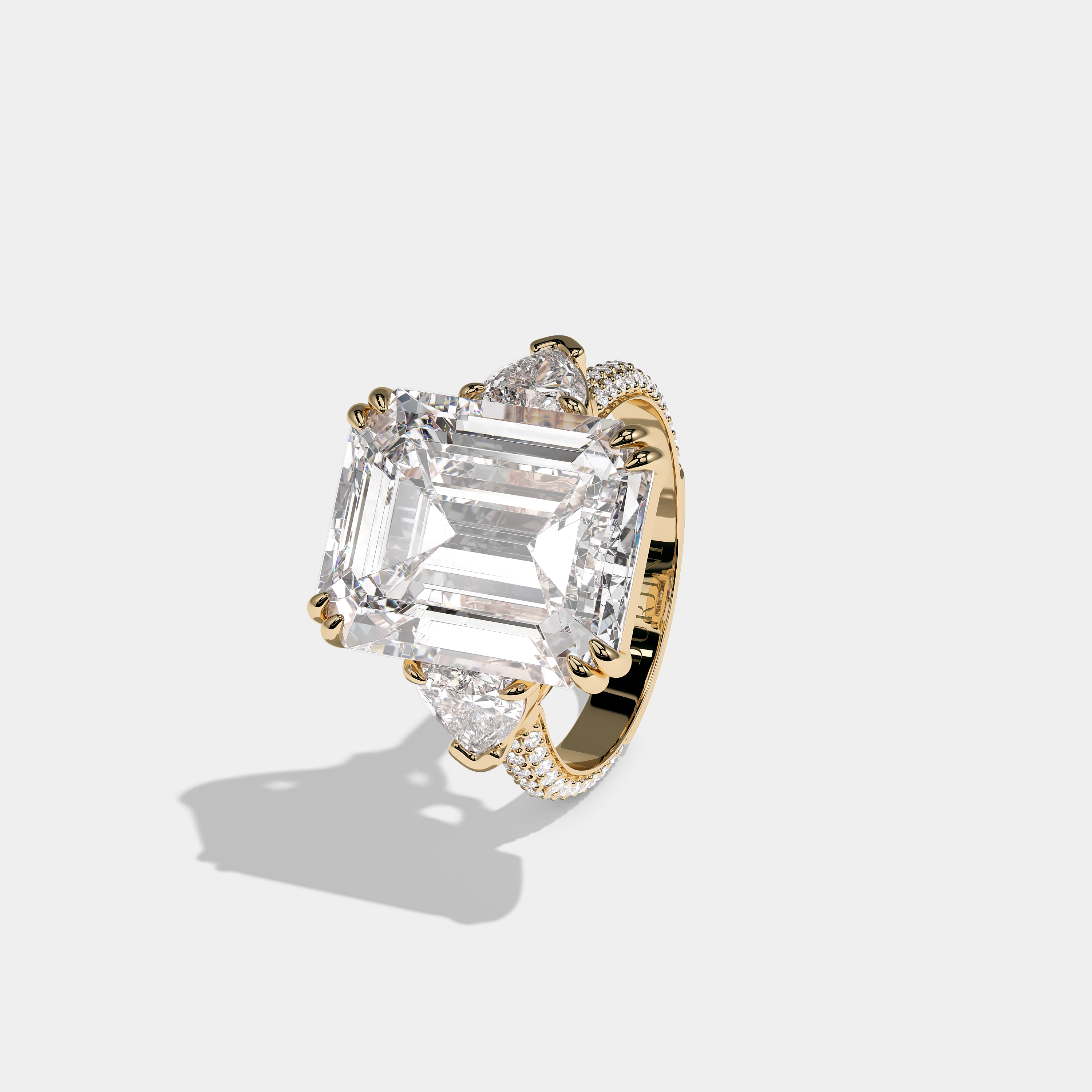 Aubry Majesté Diamond Emerald Halo Engagement Ring 18K Yellow Gold 20.00ct