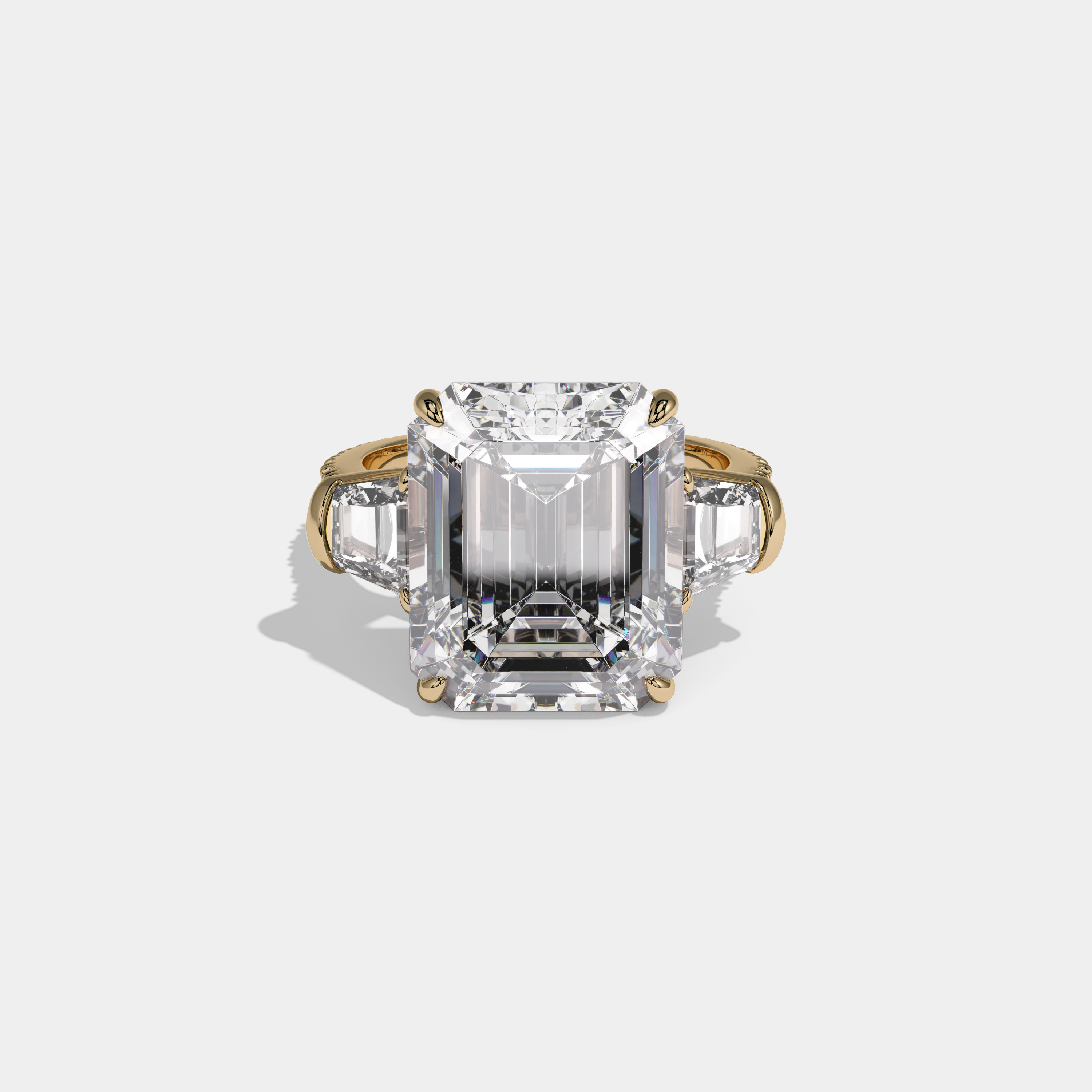 Catherine Emerald Cut Diamond Halo Band With Twin Stepcut Sides Engagement Ring 10ct 18K Yellow Gold