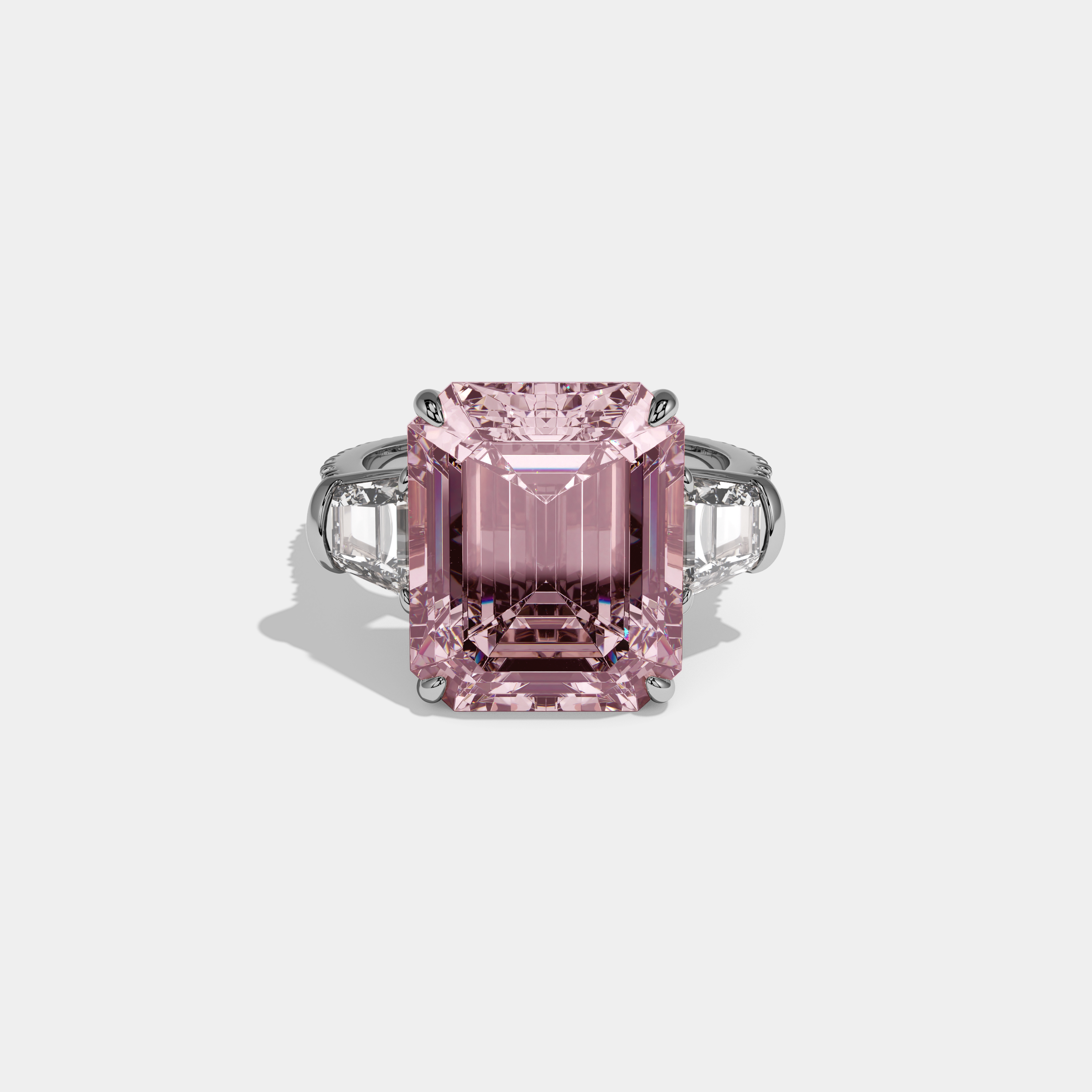 Alexandra Fancy Pink Emerald Cut Diamond Band Engagement Ring With Step Cut Sides 8ct 18K White Gold