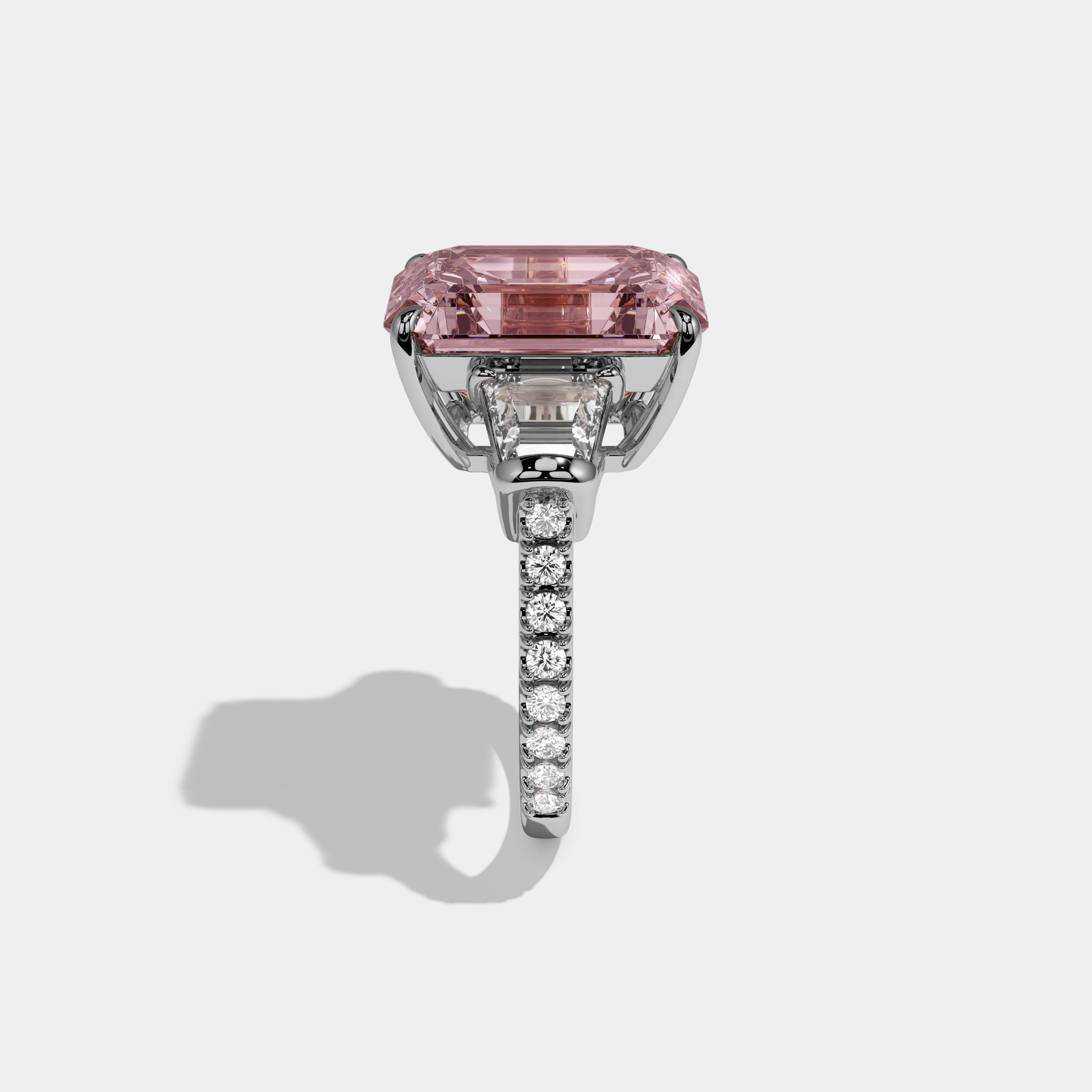 Alexandra Fancy Pink Emerald Cut Diamond Band Engagement Ring With Step Cut Sides 8ct 18K White Gold
