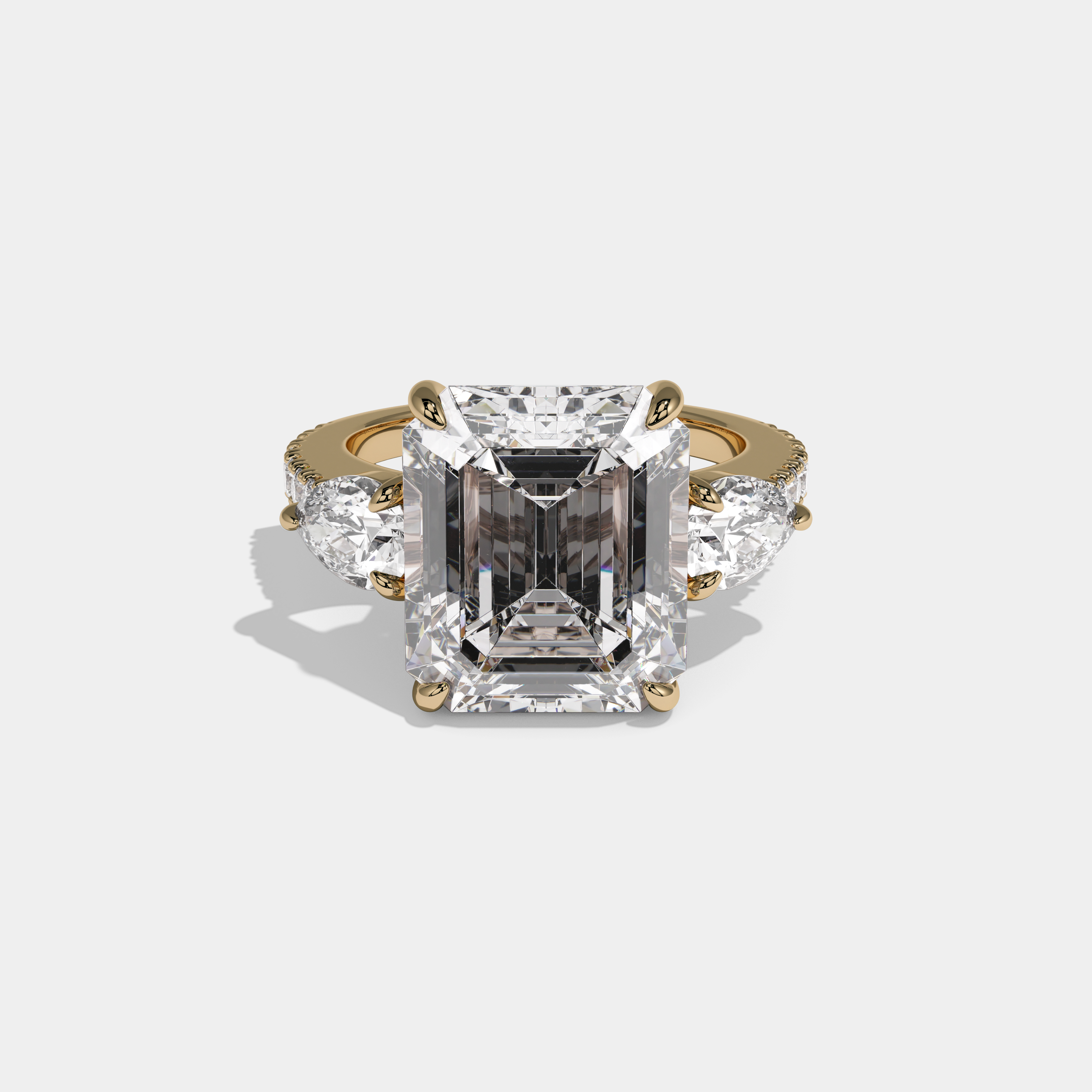 Margaret Emerald Cut Diamond Halo with Pear Sides Engagement Ring 10ct 18K Yellow Gold