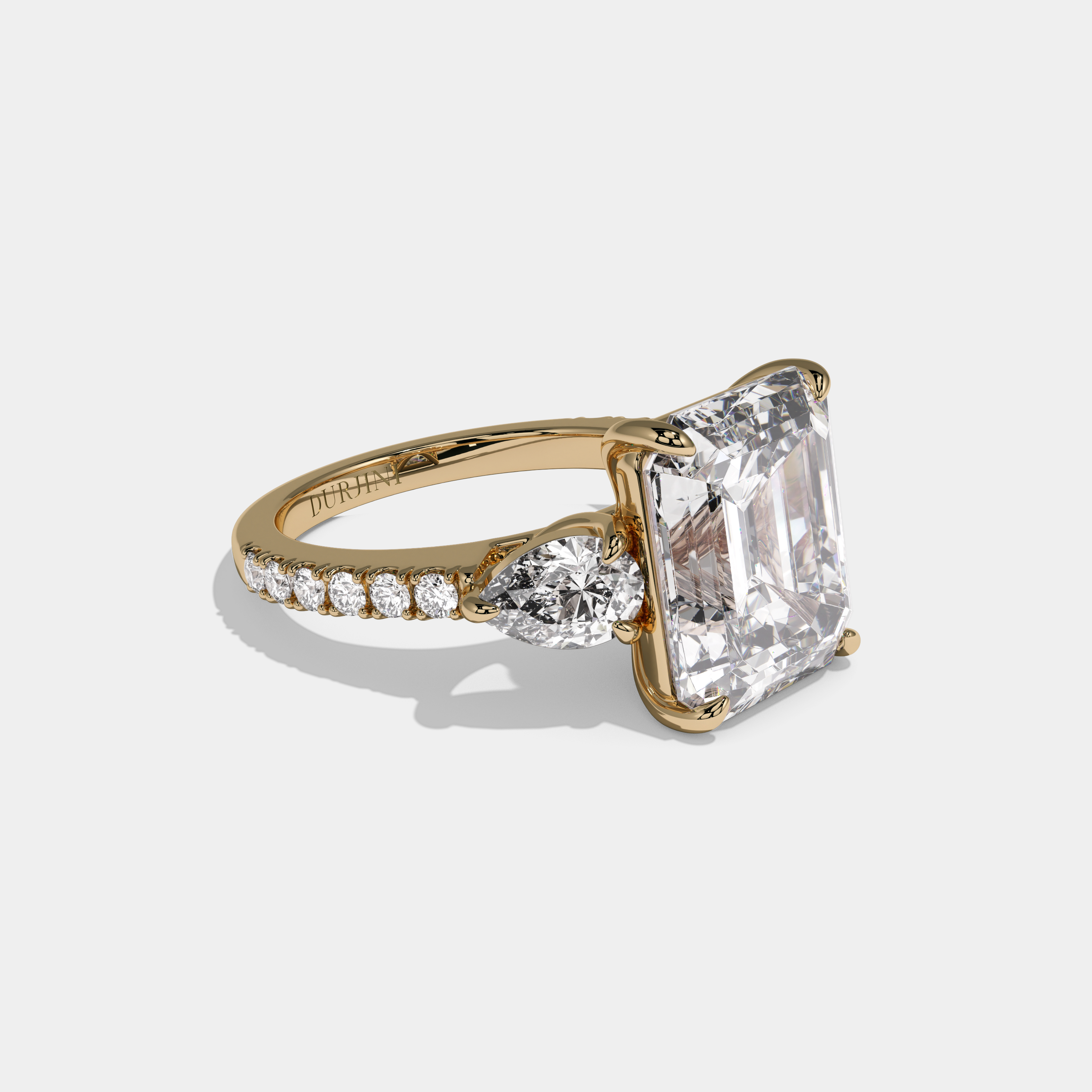 Margaret Emerald Cut Diamond Halo with Pear Sides Engagement Ring 10ct 18K Yellow Gold