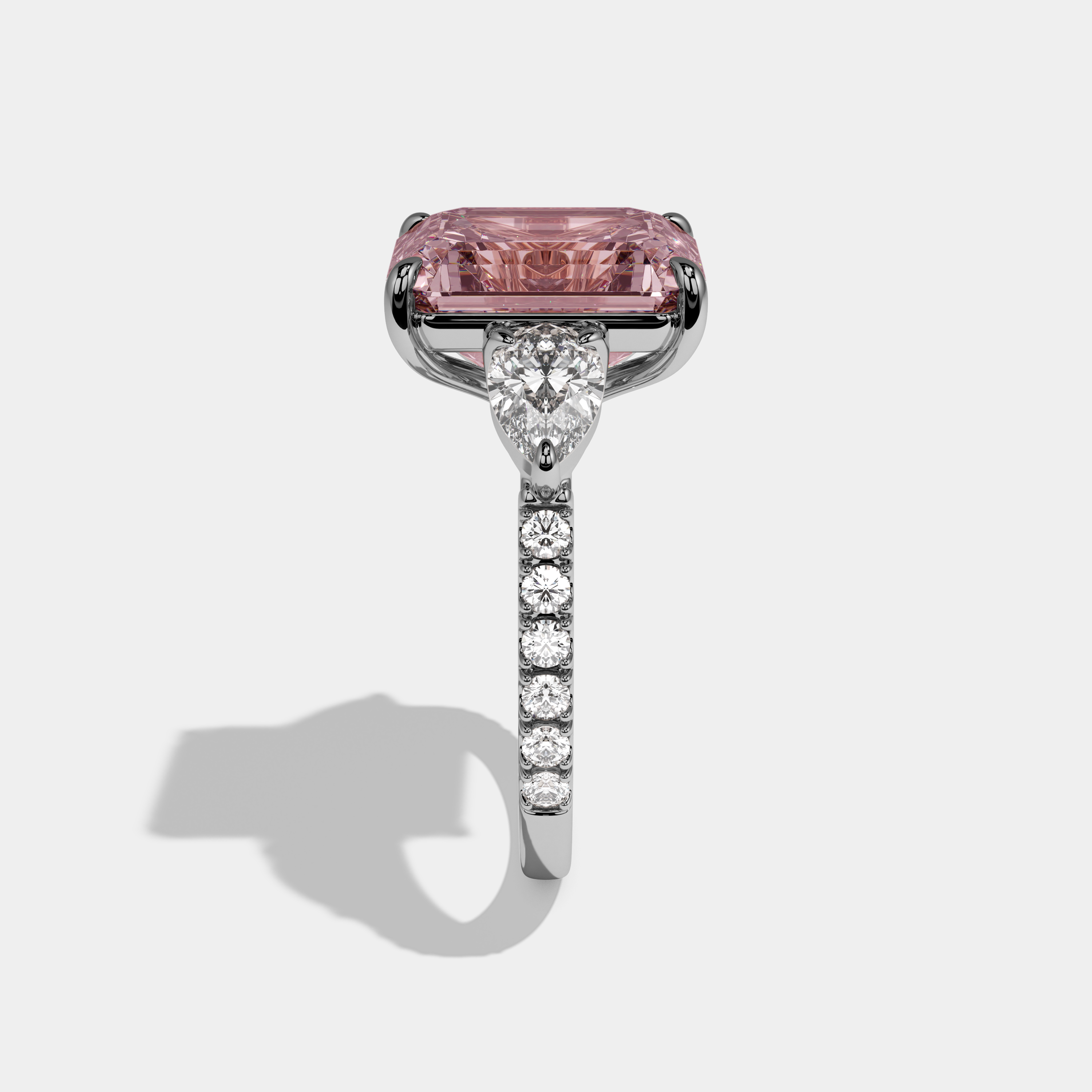Alexandra Fancy Pink Emerald Cut Diamond Band With Pear Cuts Engagement Ring 8ct 18K White Gold