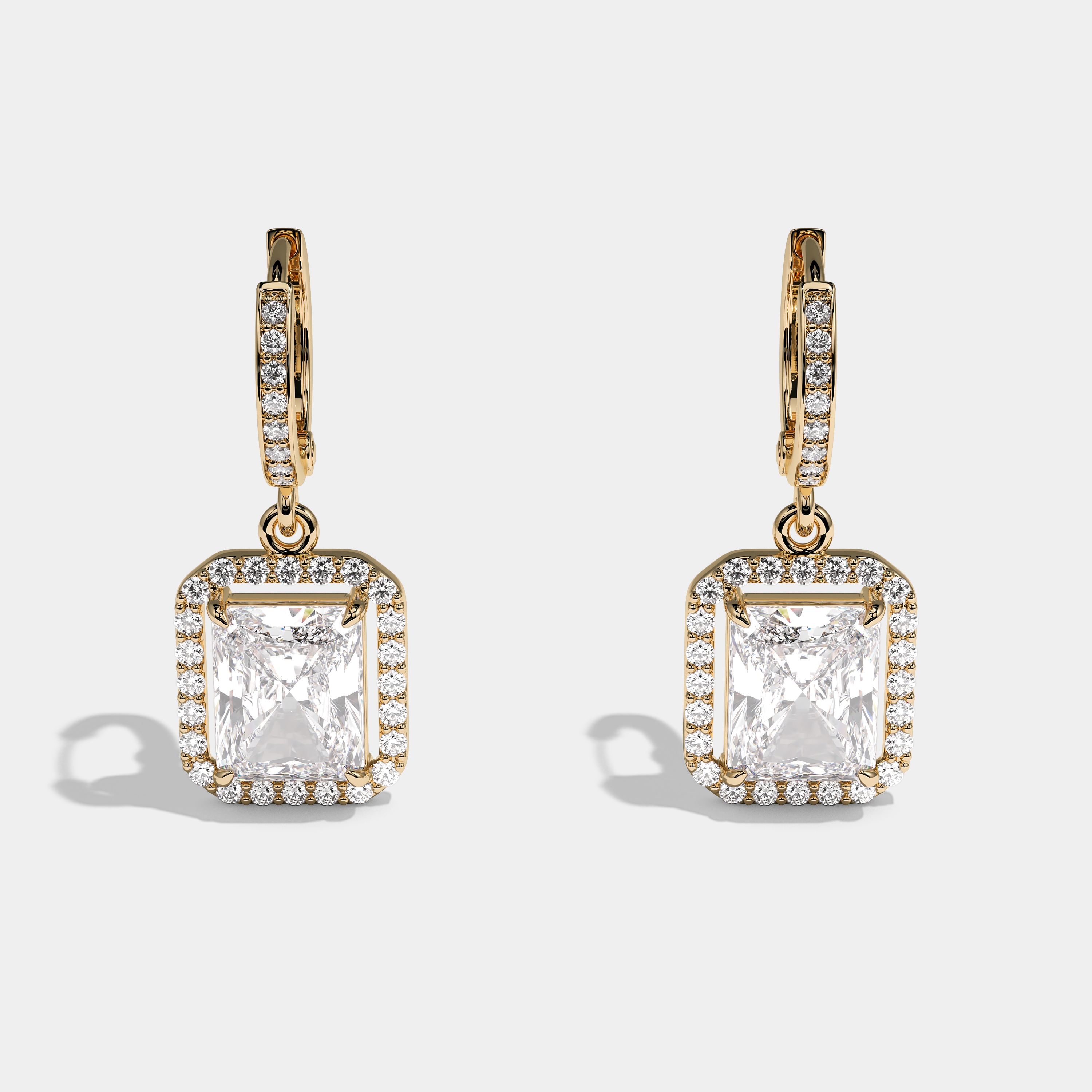 Leopold Luminary Diamond Radiant Twin Halo Earrings 18K Yellow Gold 15.00ct