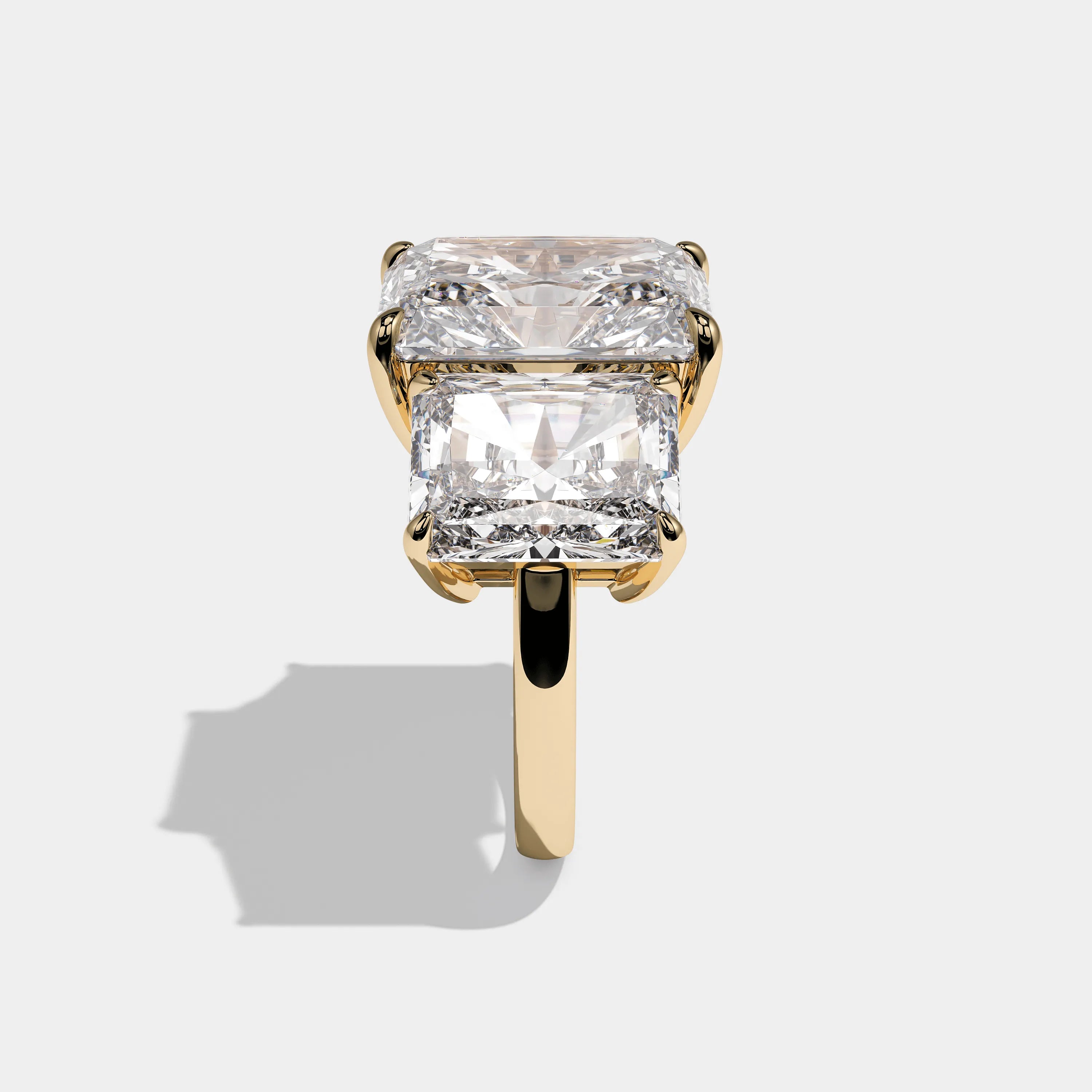 Side view Mirelle Royale Diamond Radiant Engagement Ring Yellow Gold Kurbãni Durjini