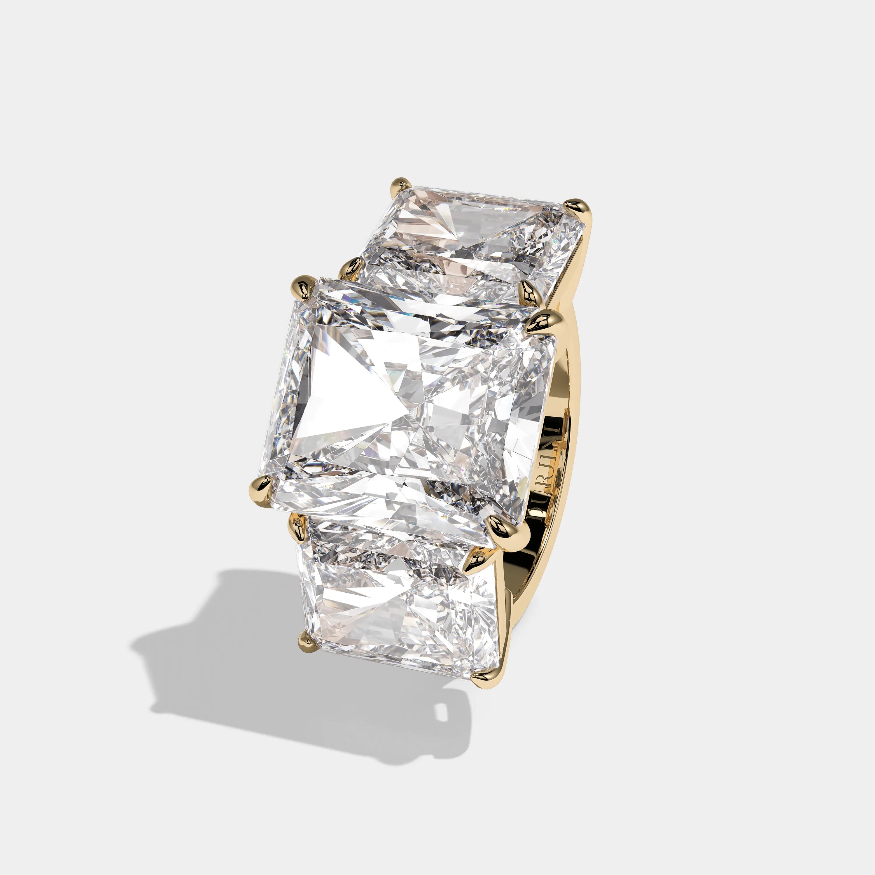 Left view Mirelle Royale Diamond Radiant Engagement Ring Yellow Gold Kurbãni Durjini