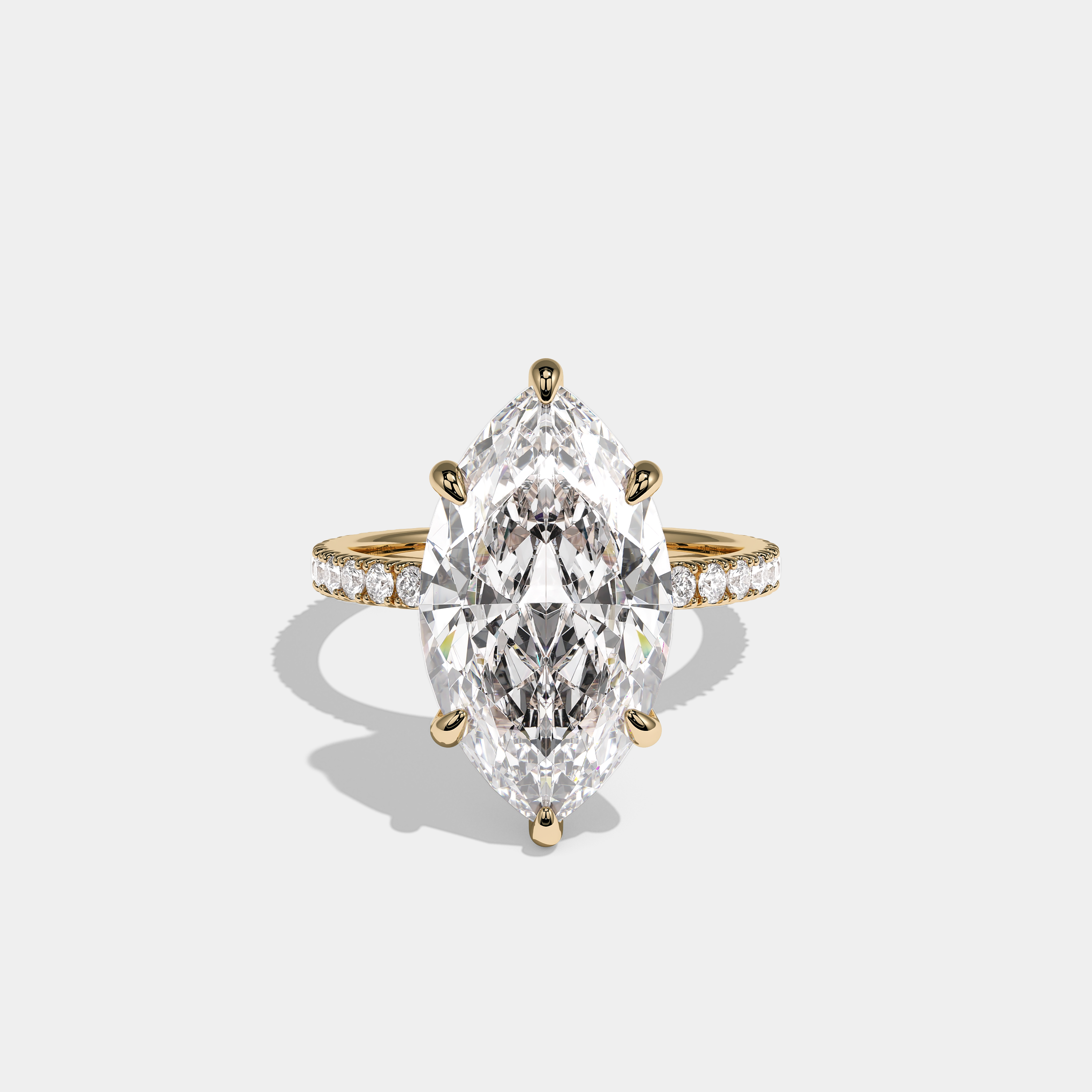 Front view Calvane Royale Diamond Marquise Engagement Ring Yellow Gold Kurbãni Durjini