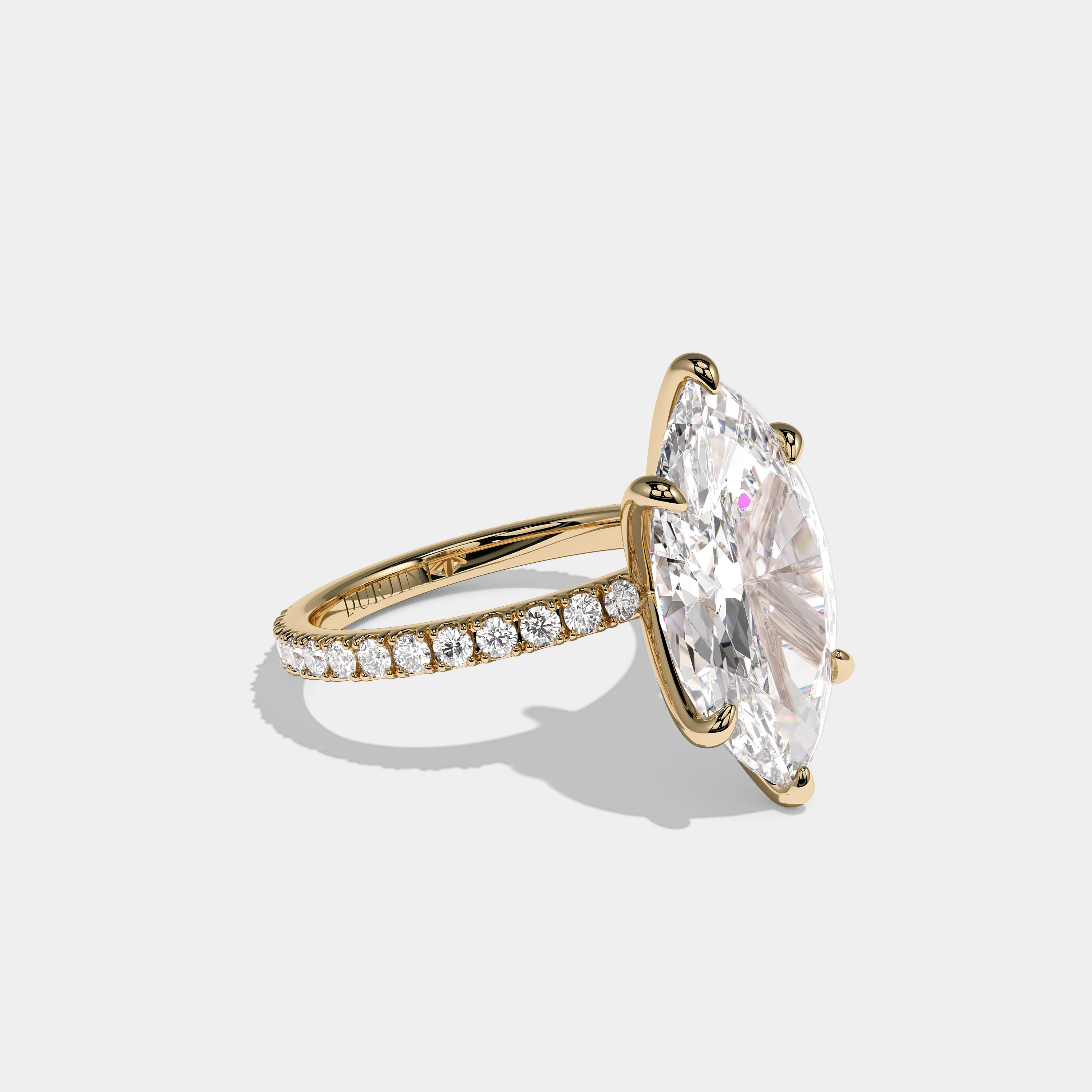 Right view Calvane Royale Diamond Marquise Engagement Ring Yellow Gold Kurbãni Durjini