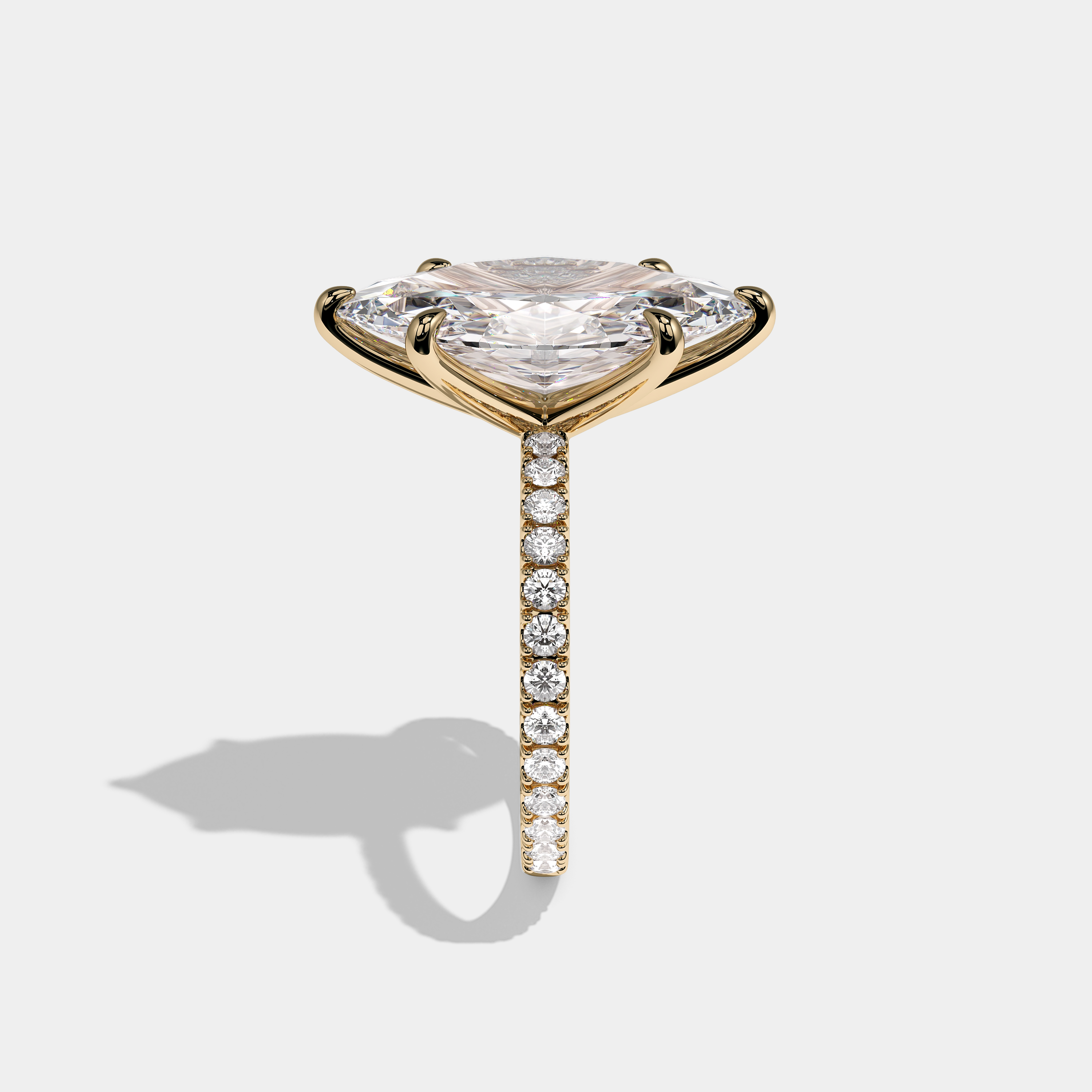Side view Calvane Royale Diamond Marquise Engagement Ring Yellow Gold Kurbãni Durjini