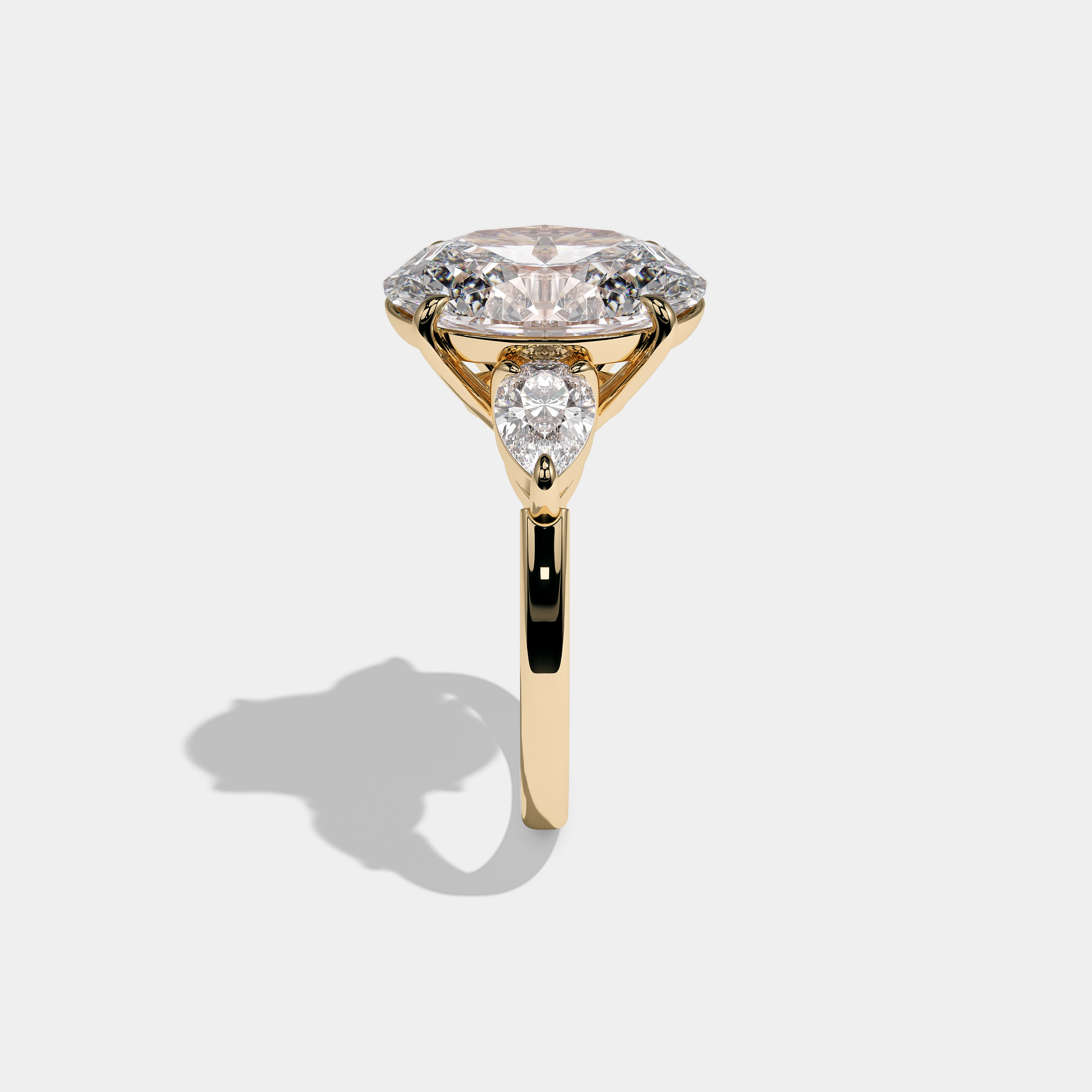Side view Elsin Royale Diamond Oval Engagement Ring Yellow Gold Kurbãni Durjini