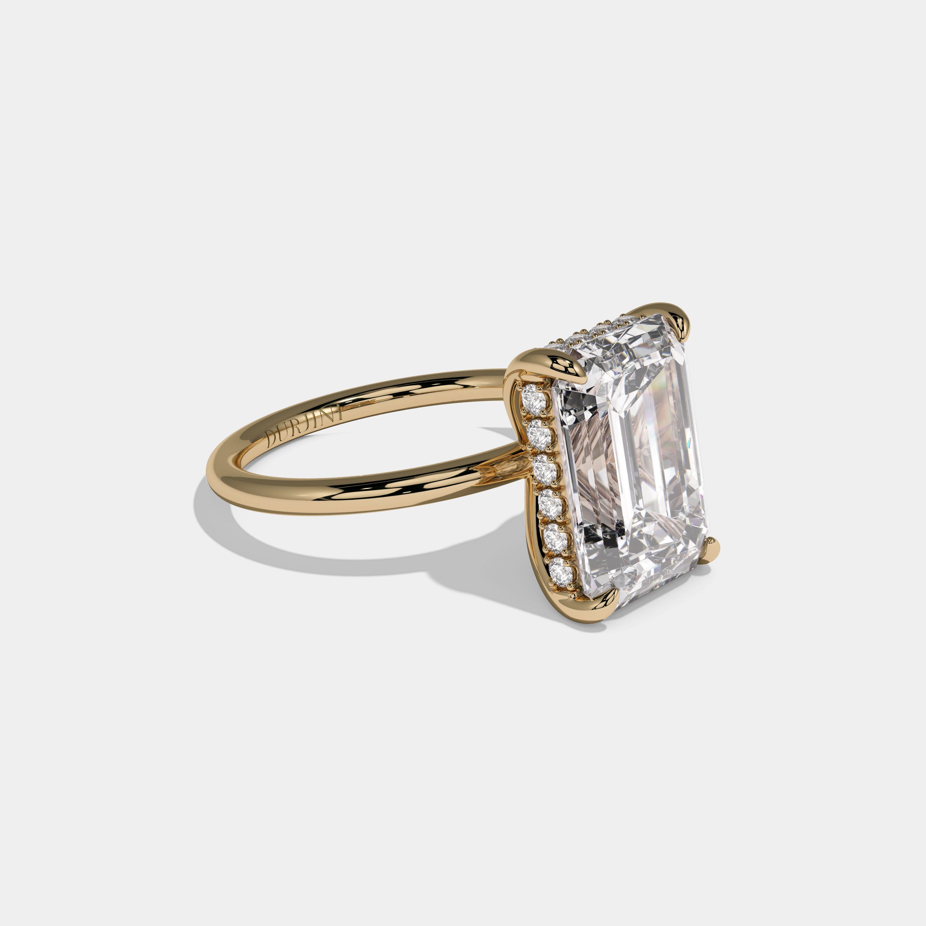 Anne Emerald Cut Diamond Halo With Plain Band Engagement Ring 10ct 18K Yellow Gold
