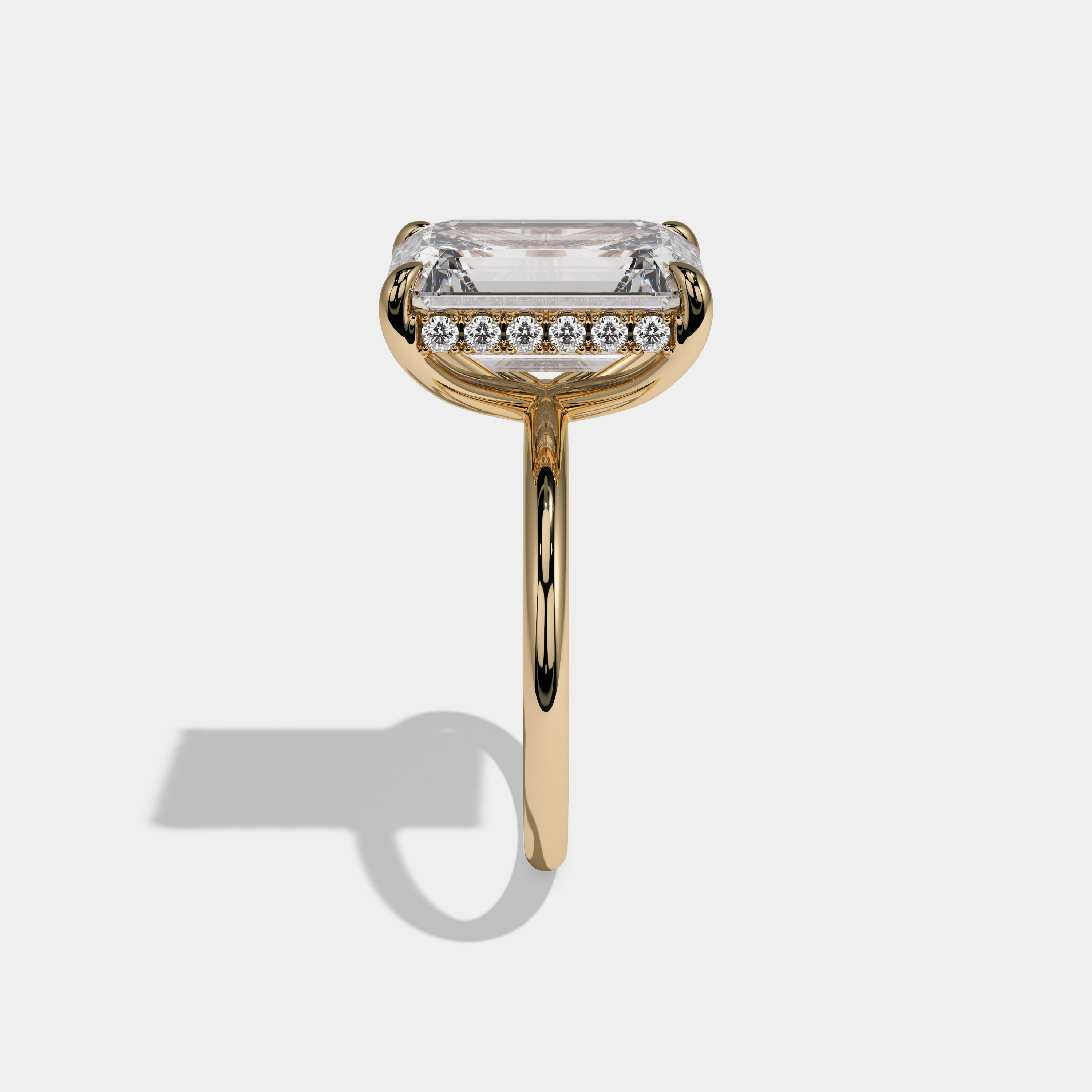 Anne Emerald Cut Diamond Halo With Plain Band Engagement Ring 10ct 18K Yellow Gold