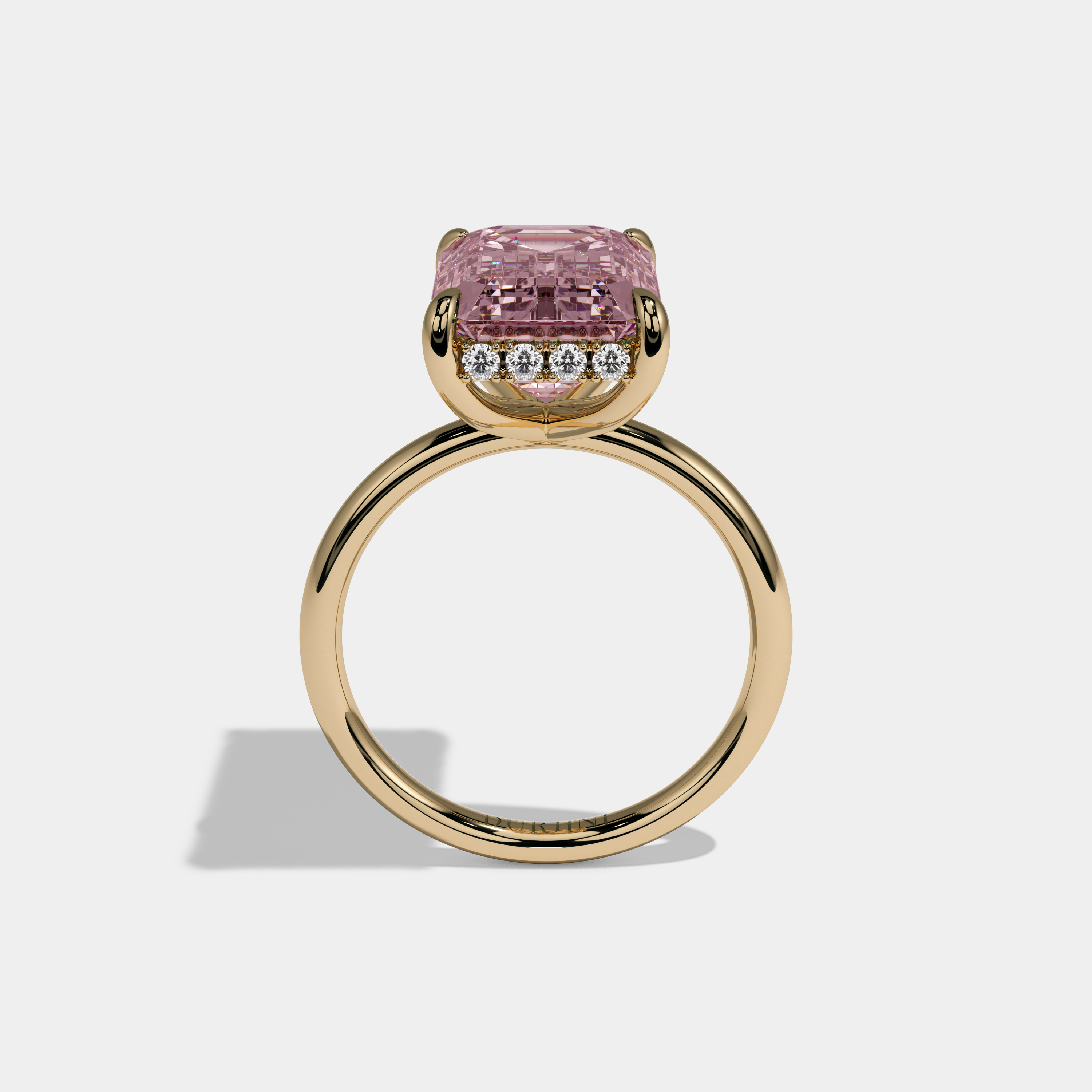 Charlotte Fancy Pink Emerald Brilliant Cut Diamond Plain Band With Hidden Halo 6.5ct 18K Yellow Gold