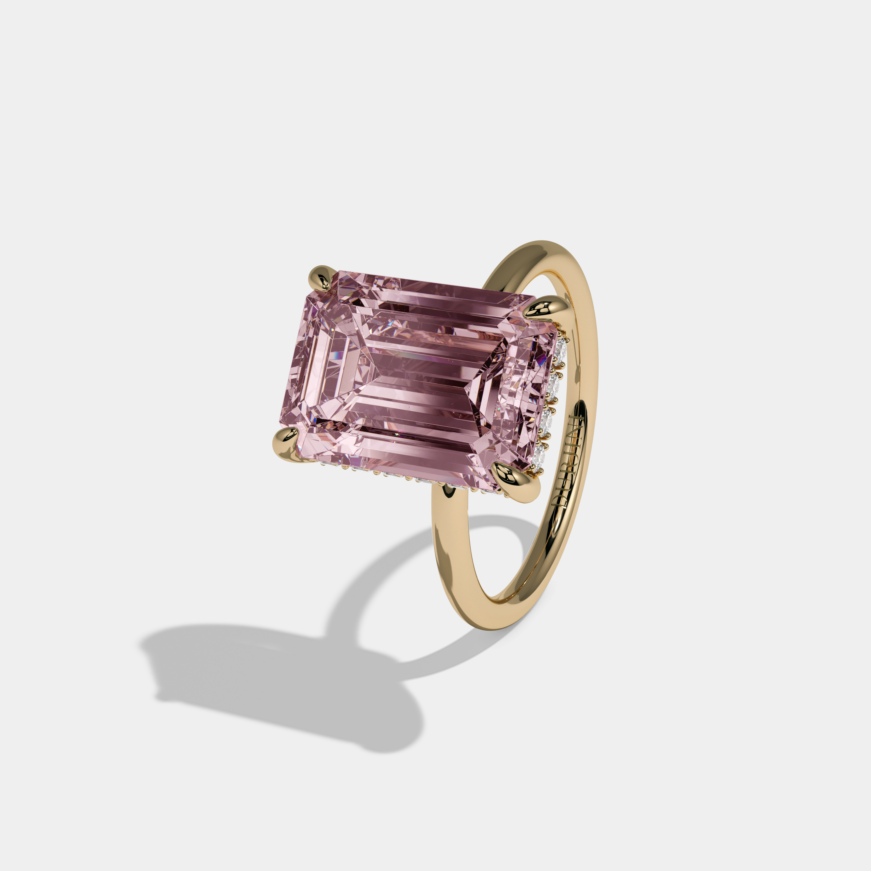 Charlotte Fancy Pink Emerald Brilliant Cut Diamond Plain Band With Hidden Halo 6.5ct 18K Yellow Gold