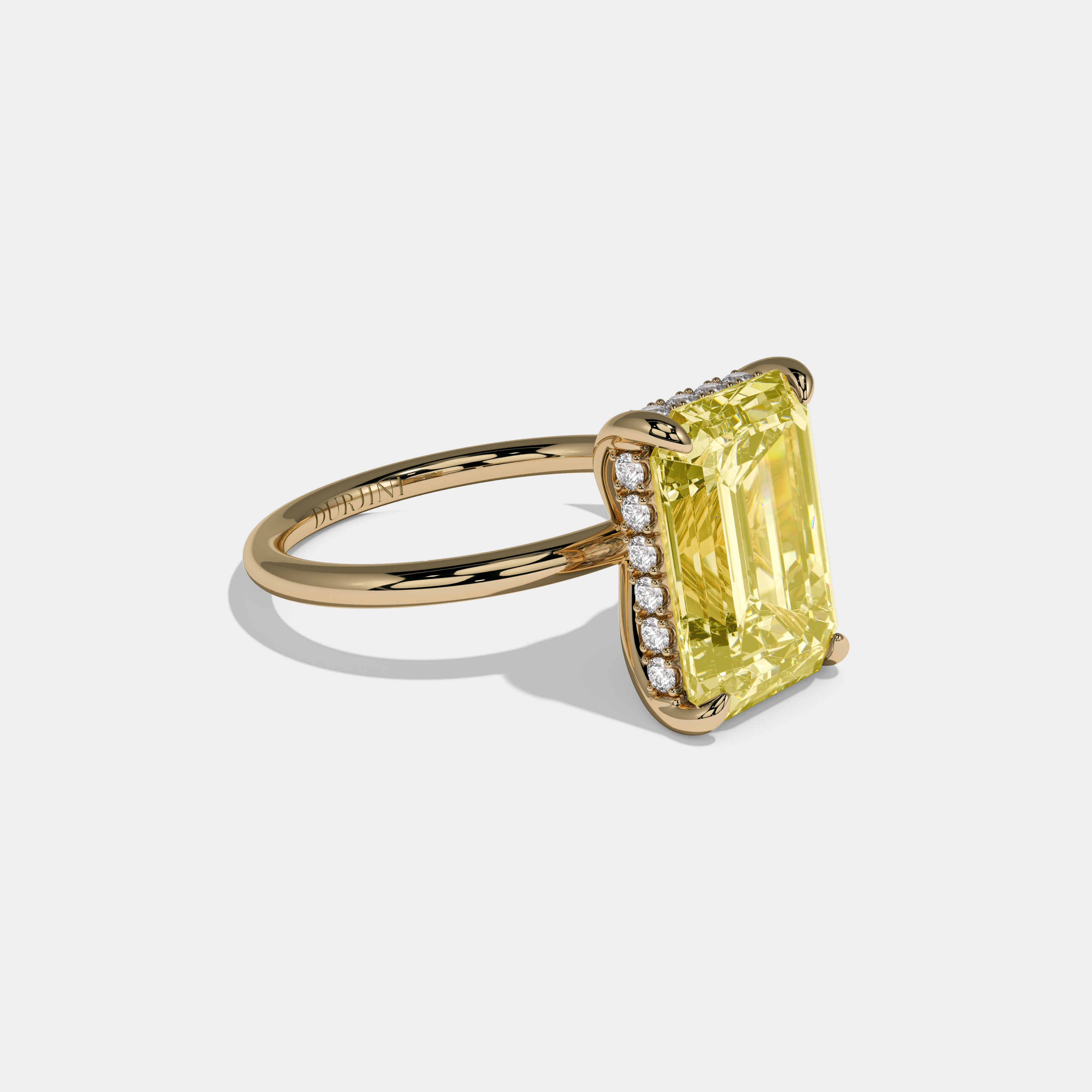 Alexandra Fancy Yellow Emerald Cut Diamond Halo With Plain Band Engagement Ring 6.5ct 18k Yellow Gold