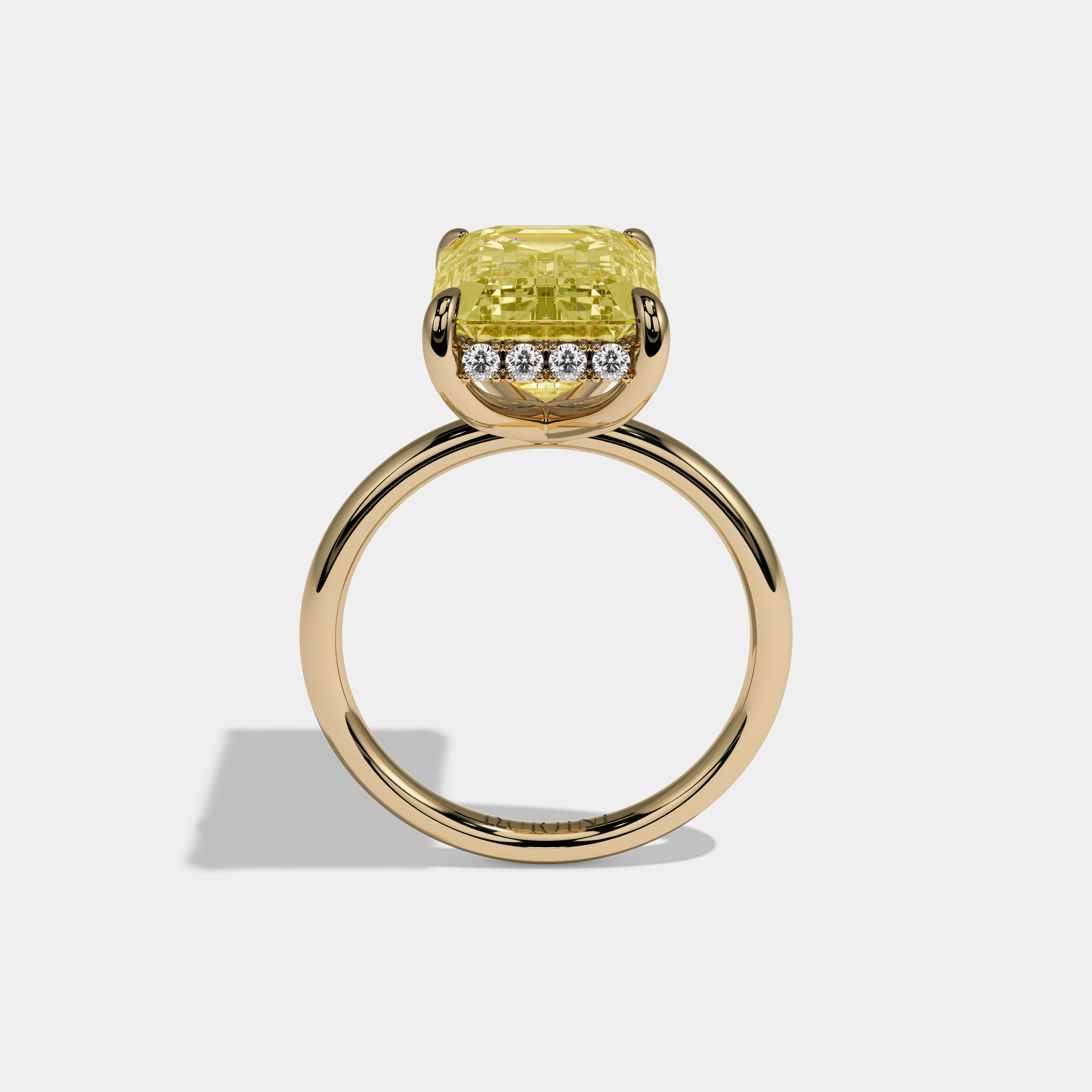 Alexandra Fancy Yellow Emerald Cut Diamond Halo With Plain Band Engagement Ring 6.5ct 18k Yellow Gold