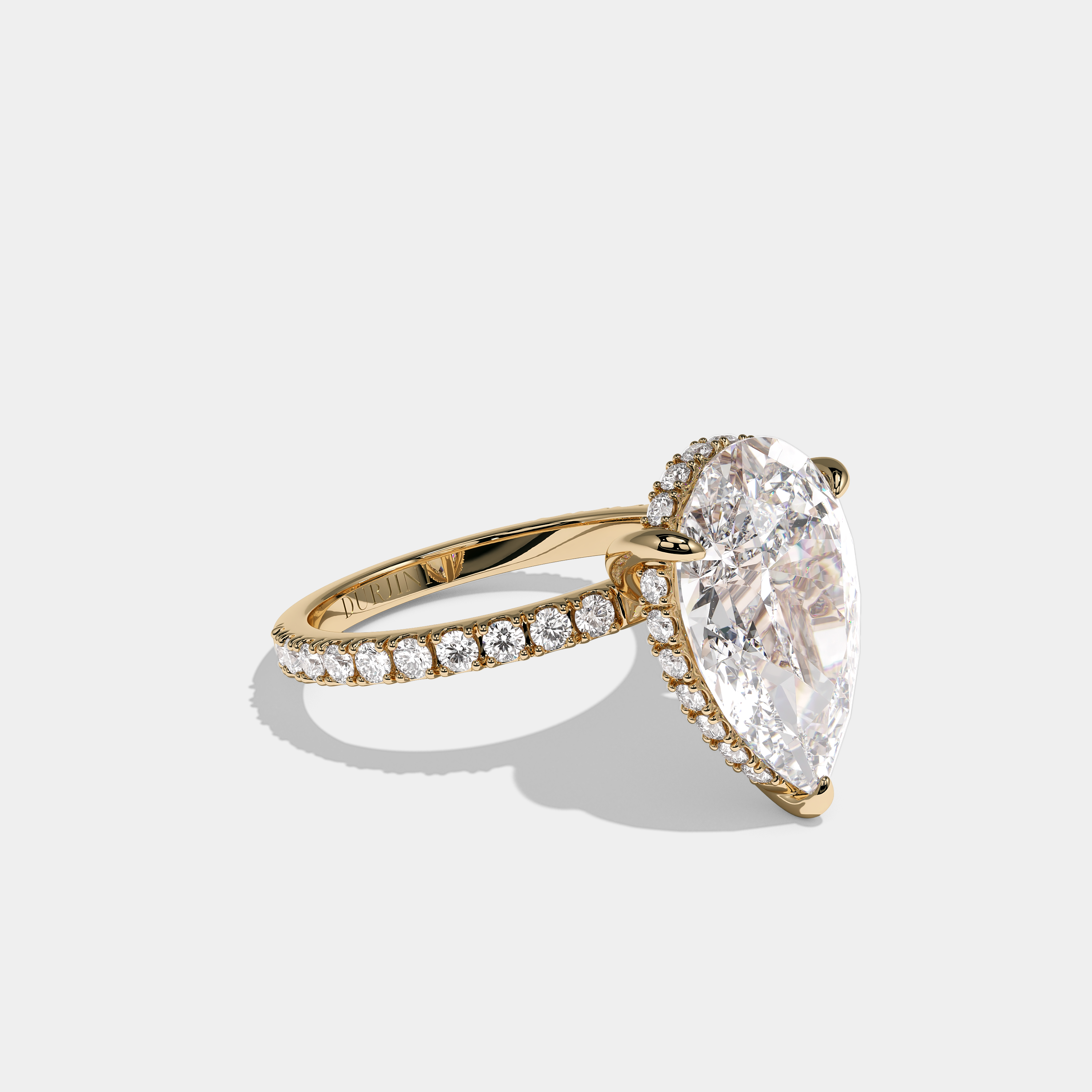Right view Aurisse Duchess Diamond Pear Halo Engagement Ring Yellow Gold Kurbãni Durjini