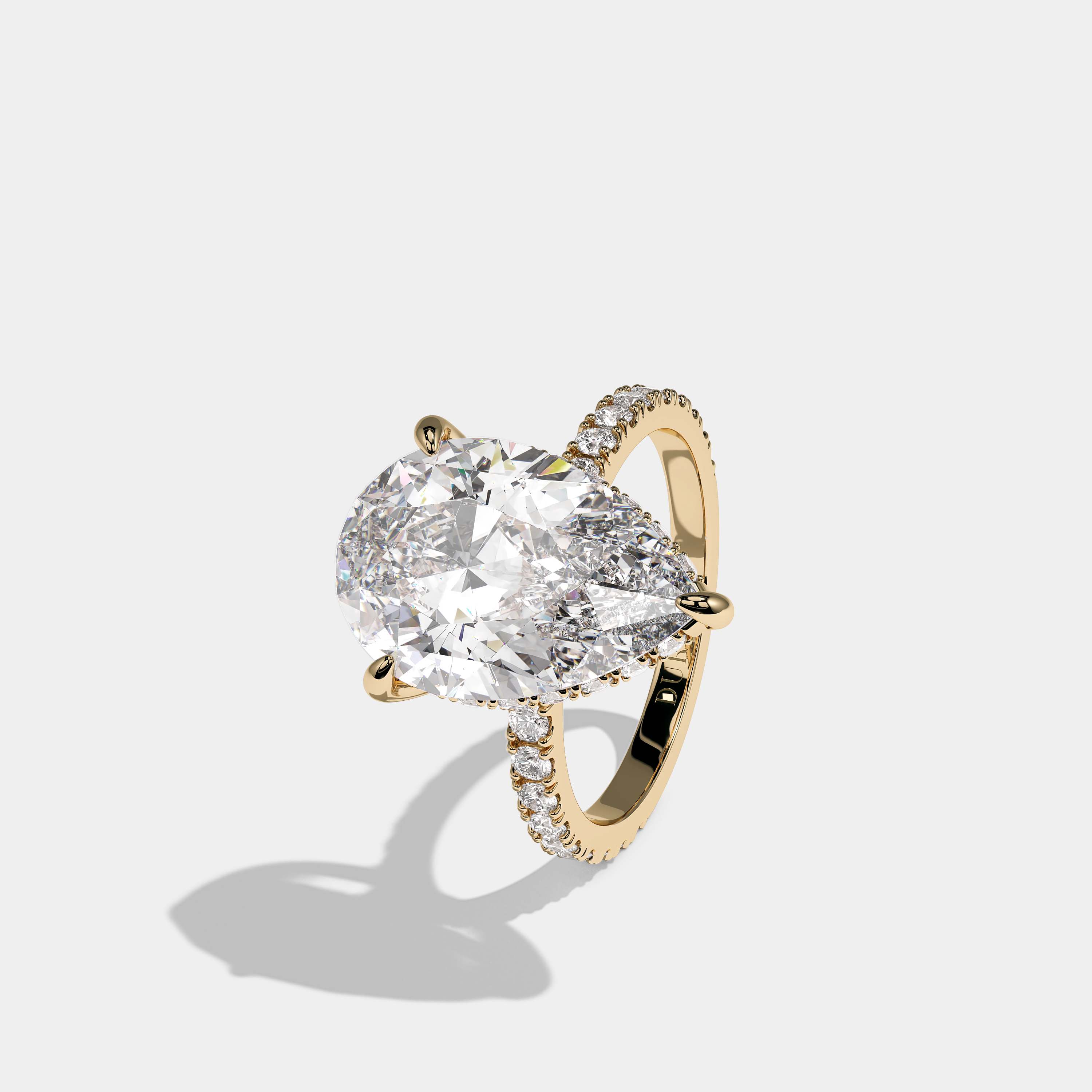 Left view Aurisse Duchess Diamond Pear Halo Engagement Ring Yellow Gold Kurbãni Durjini